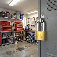 Vista 2 de DELSWIN Candado resistente a la intemperie con llave (llave maestra) - Candado de latón macizo resistente para casilleros con grillete largo