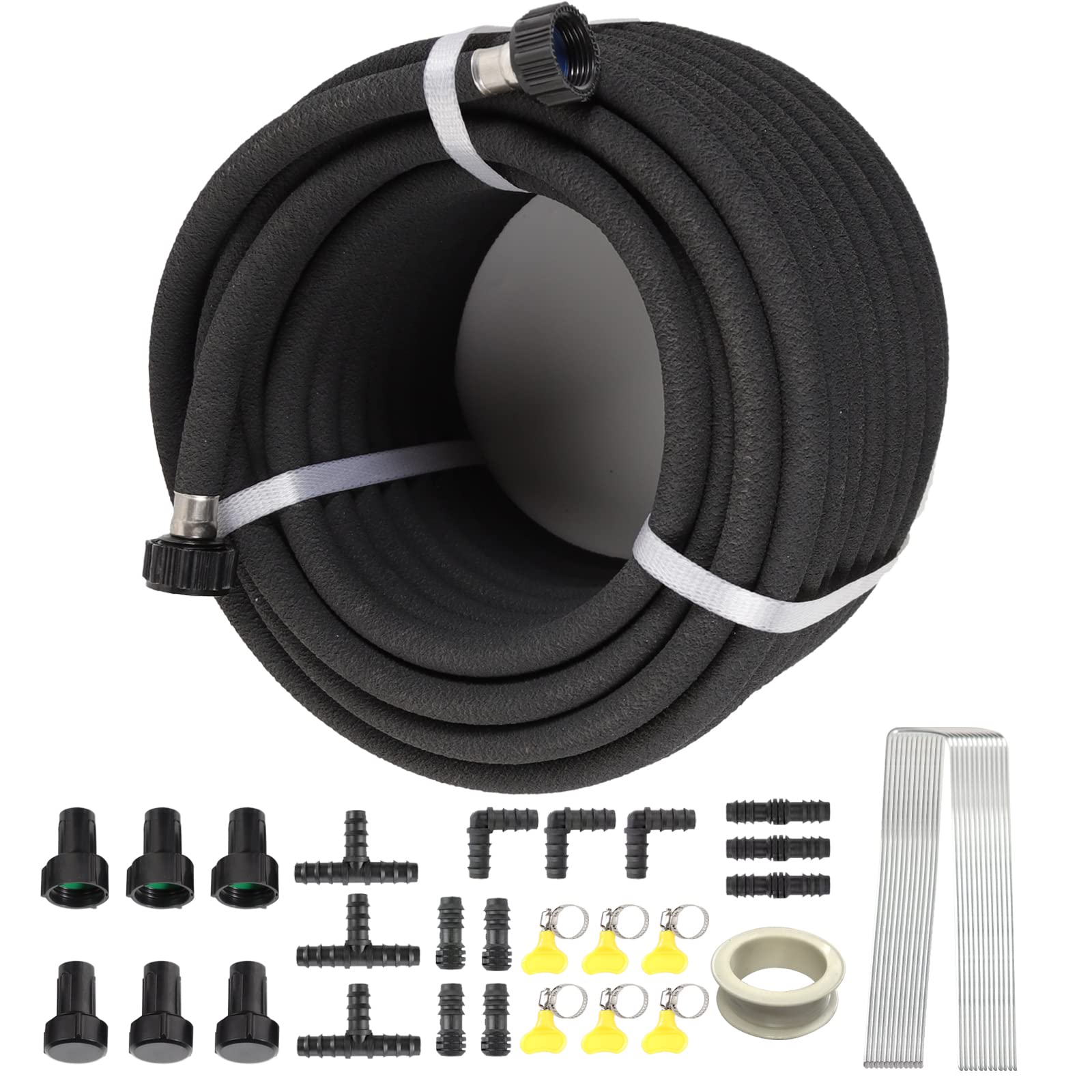 1/2” Garden Soaker Hose 100ft?Soaker Hose 100ft with Connectors Drip Hose Save 80% Water Garden soaker Hoses for Lawn Garden Flower Beds (1/2x100ft)