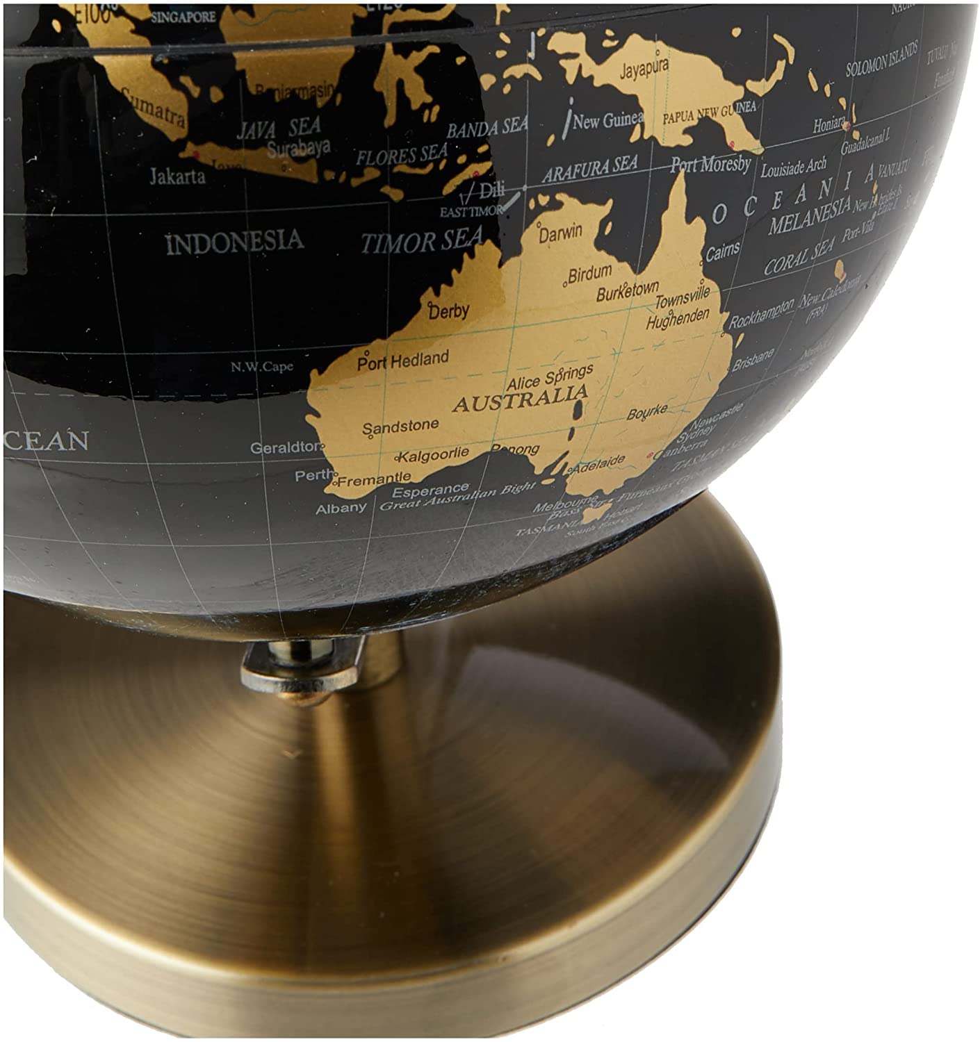Mappamondo Nero E Oro Exerz 14cm - Globo Terrestre Educativo Con Base In Metallico, Decorazione Elegante