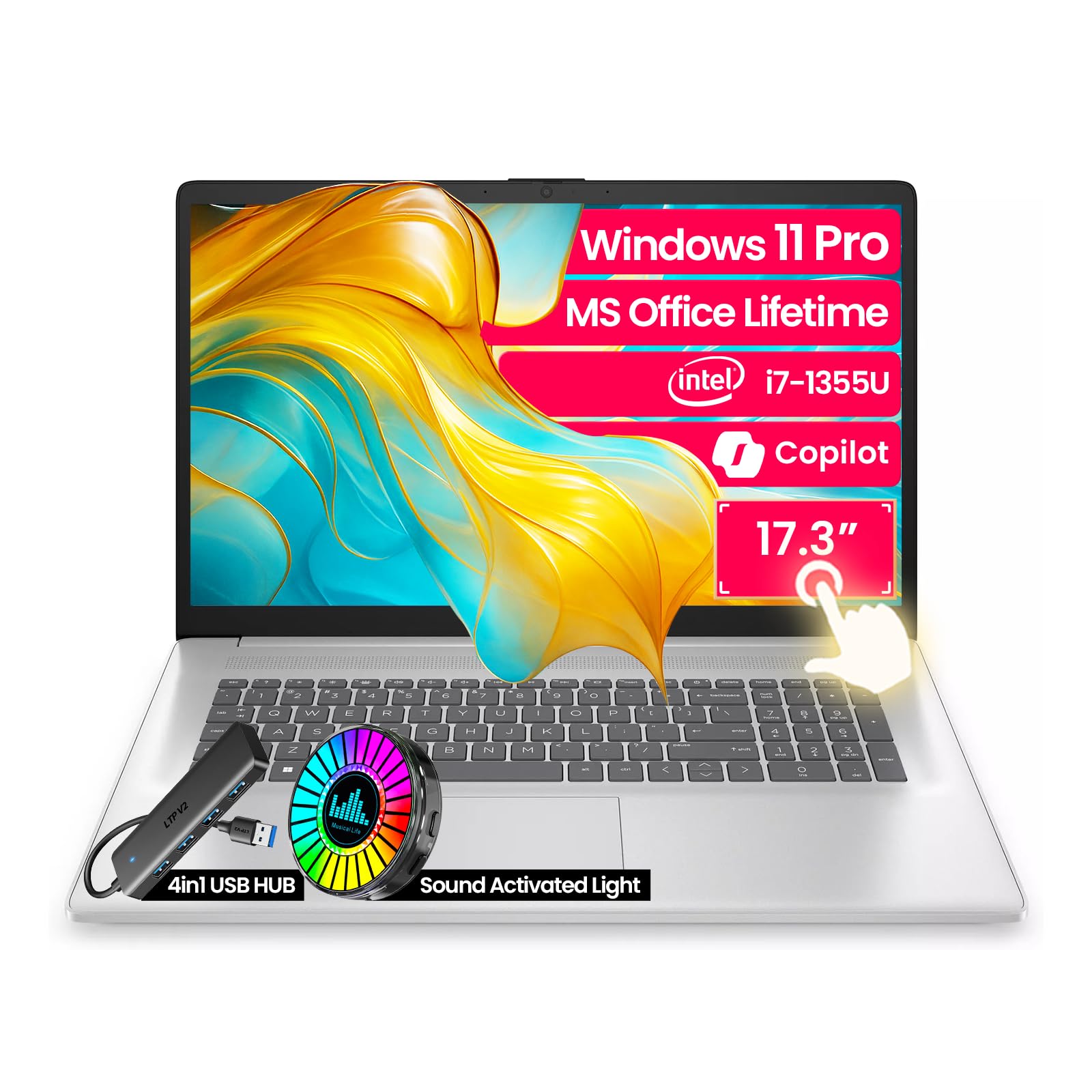 HP 17 inch Touchscreen Business laptops, with Lifetime Office Pro & Windows 11 Pro, Intel i7-1355U(10 Cores), 17.3" HD+ Display, Wi-Fi 6, Numeric Keyboard, w/Accessories (64GB RAM, 2TB SSD)
