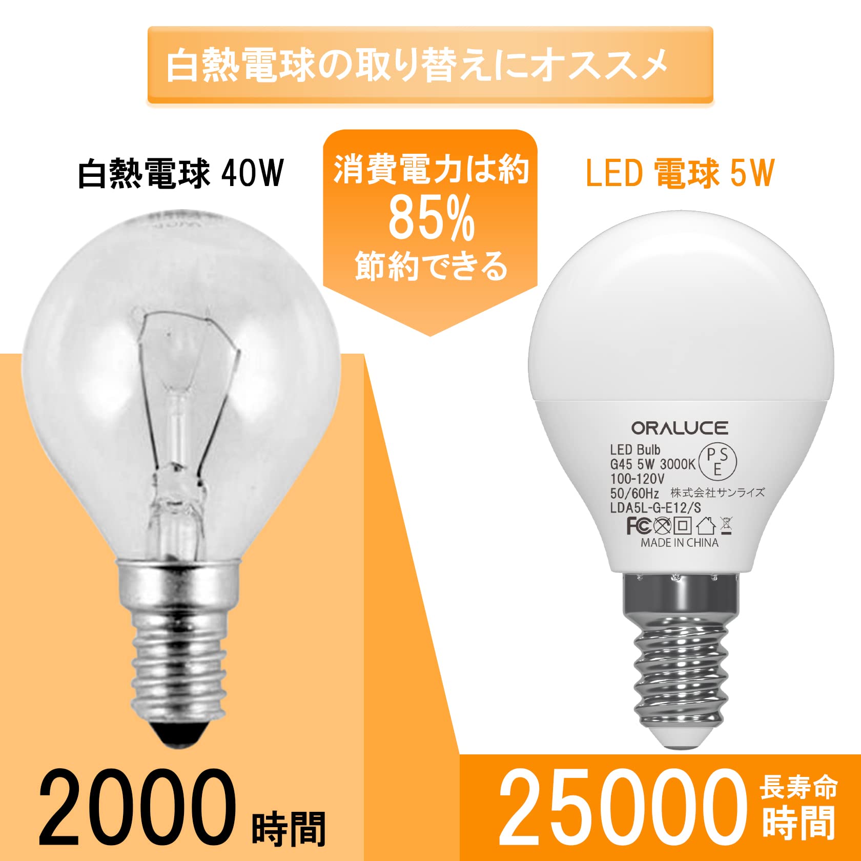 E12 LED電球 E12口金 3000K 電球色 調光可能(4個入) p12w-4_01.jpg