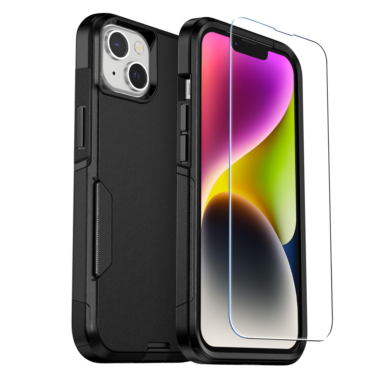 Lanteso for iPhone 14 case, with [Screen Protector] [Military Grade Drop Protection][Shockproof] with Non-Slip Removable Pocket-frendly Case 6.1''-Black