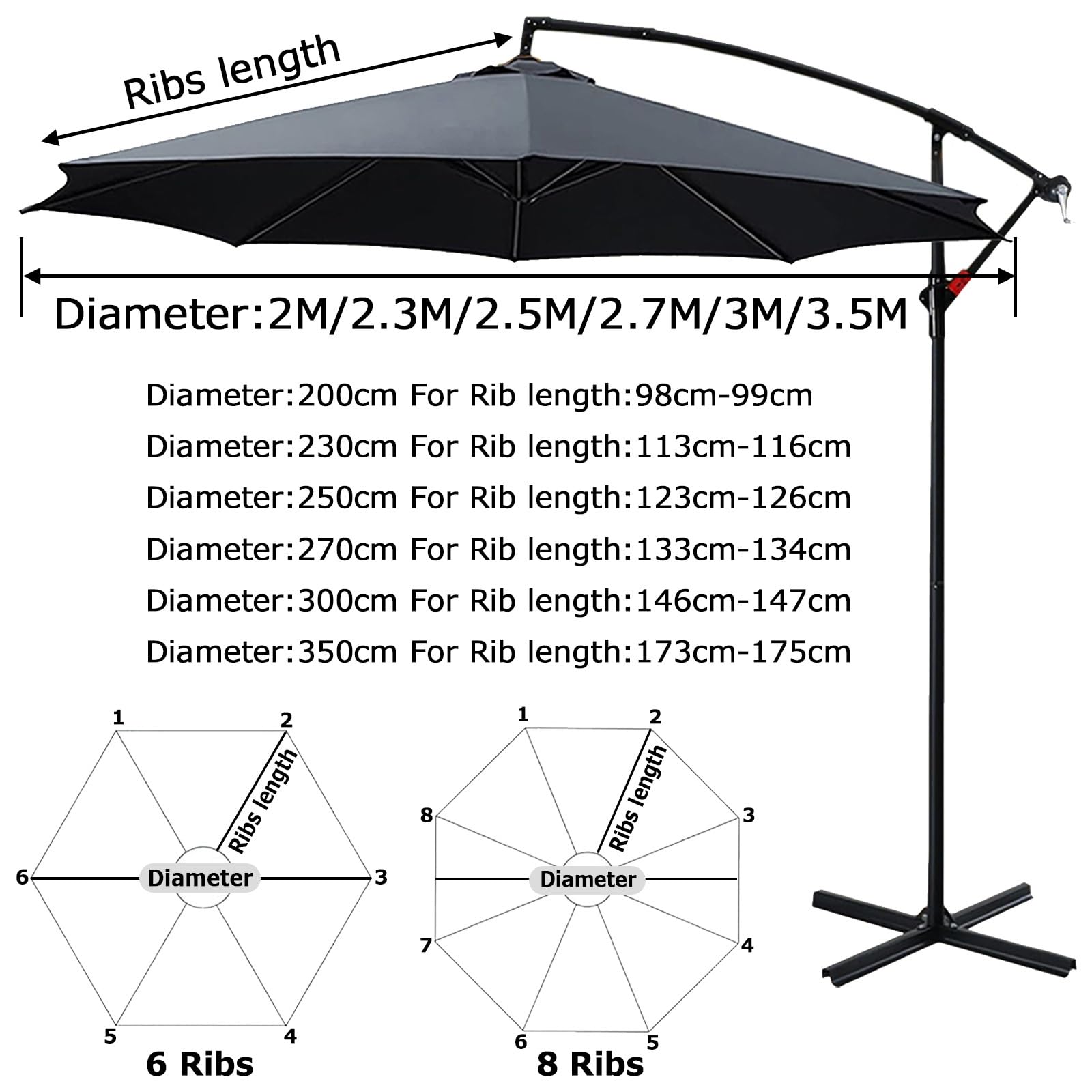 Copertura Per Ombrellone Tela Di Ricambio Baldacchino Per 6/8 Braccia | Rechange Telo Per Ombrellone Ø230/250/270cm, Durevole E Resistente Agli Strappi,Facile Da Installare(Red,3m/8ribs)