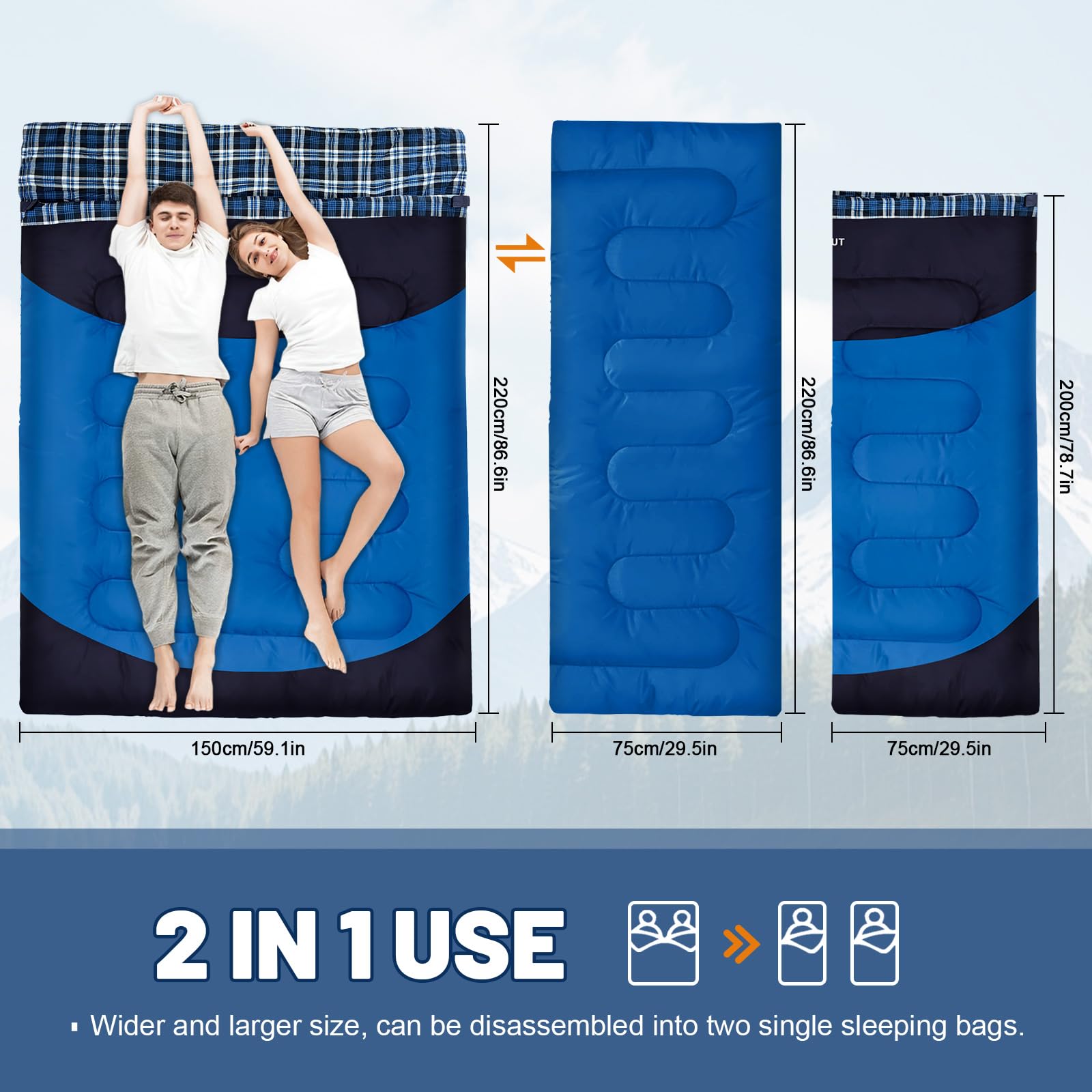 schlafsack körpergröße 200 cm WKFAMOUT Doppelschlafsack für Erwachsene Maschinenwaschbar Deckenschlafsack 2 Personen Schlafsäcke Outdoor wasserdichte Winter mit Aufbewahrungstasche 220x150CM Blau Sport & Freizeit Color:CLEAR/BLUE _shape:rectangle Diavle's Metal Gear Fan