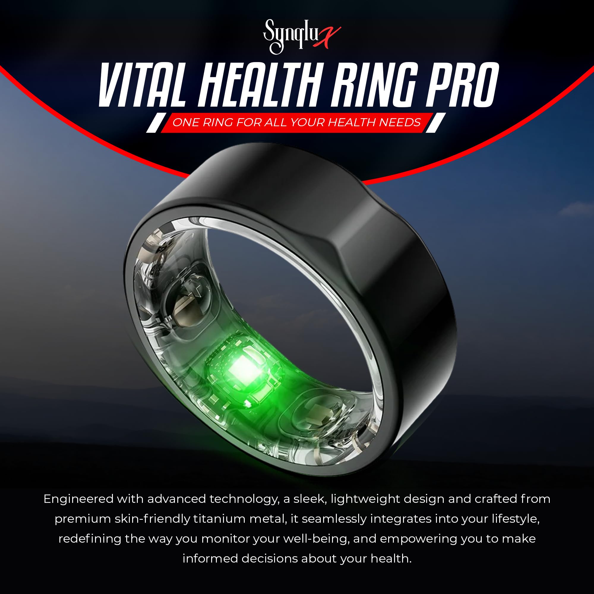 Anello intelligente in titanio (nero misura 6) – anello di monitoraggio fitness e sonno con cardiofrequenzimetro, activity tracker, batteria 10 giorni, senza abbonamento, unisex