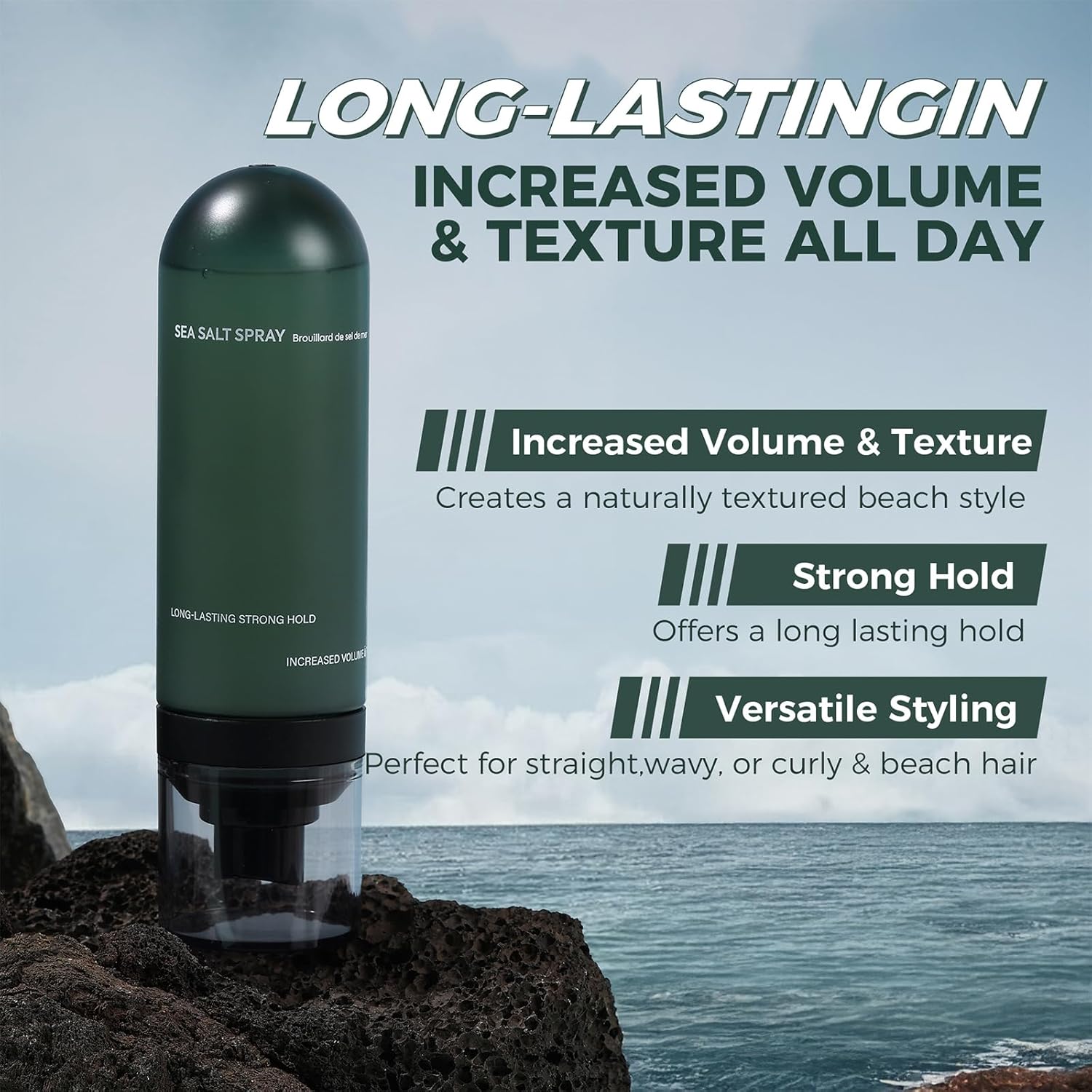 Sea Salt Spray for Men - Texturizing Spray for Beach Waves, Volume & Strong Hold - Non-Sticky, No White Residue with Sargassum Extract (100ml) - Image 2