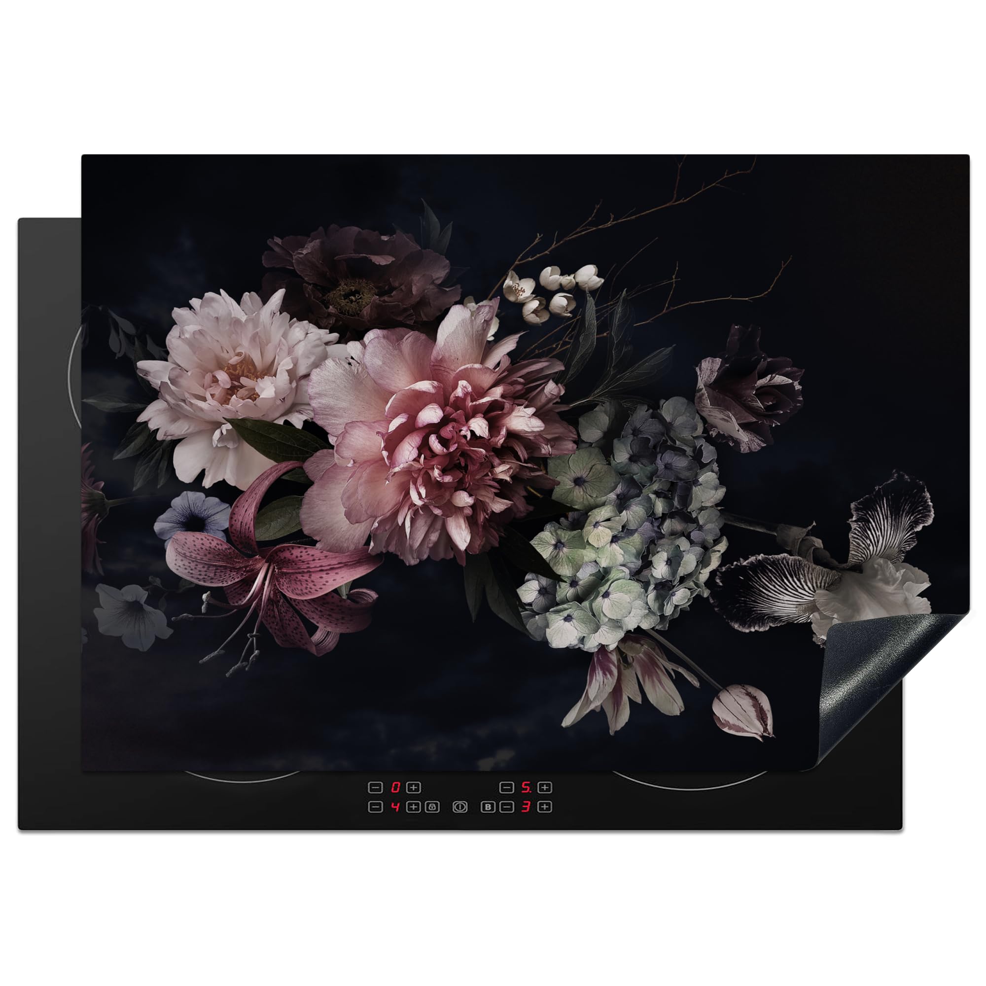KitchenYeah© Induction Hob Cover Protector Mat 20.5"x29.5" / 75x52 cm Kitchen Universal Ceramic Covers for Electric Cookers Vinyl Flowers - Vintage - Pastel - Pink - White