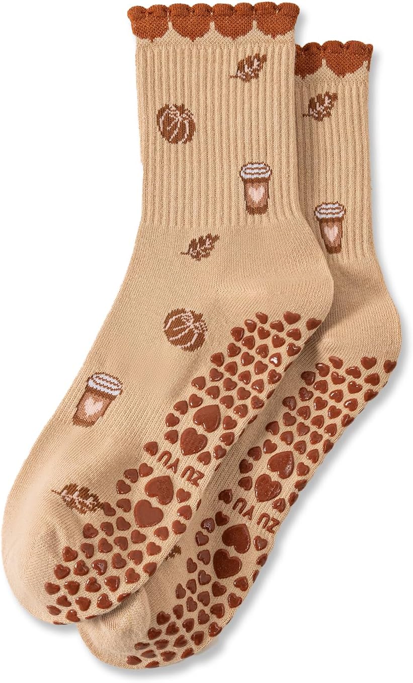 Cute Pilates Socks with Grips for Women Ruffle Grippy Socks for Yoga Hospital Elderly