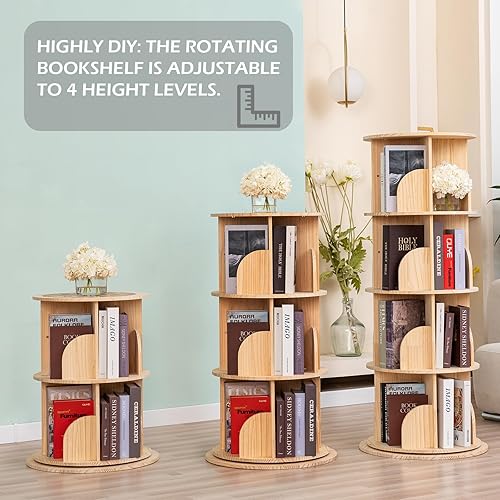 Miniatura 5 de Estantería giratoria de 360, versátil estantería giratoria de 4 niveles para niños y adultos, estante esquinero de madera maciza, adecuado para
