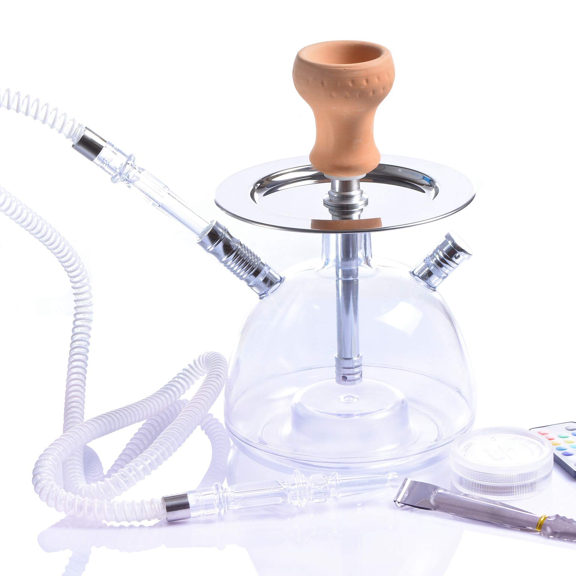Pipa de Agua Conjunto de Diseño Creativo Hookah Shisha Compacto con Luz LED, un Tazón de Cerámica Y la Manguera del Sostenedor de Carbón Portátil, Grado Superior Shisha,2 Tube