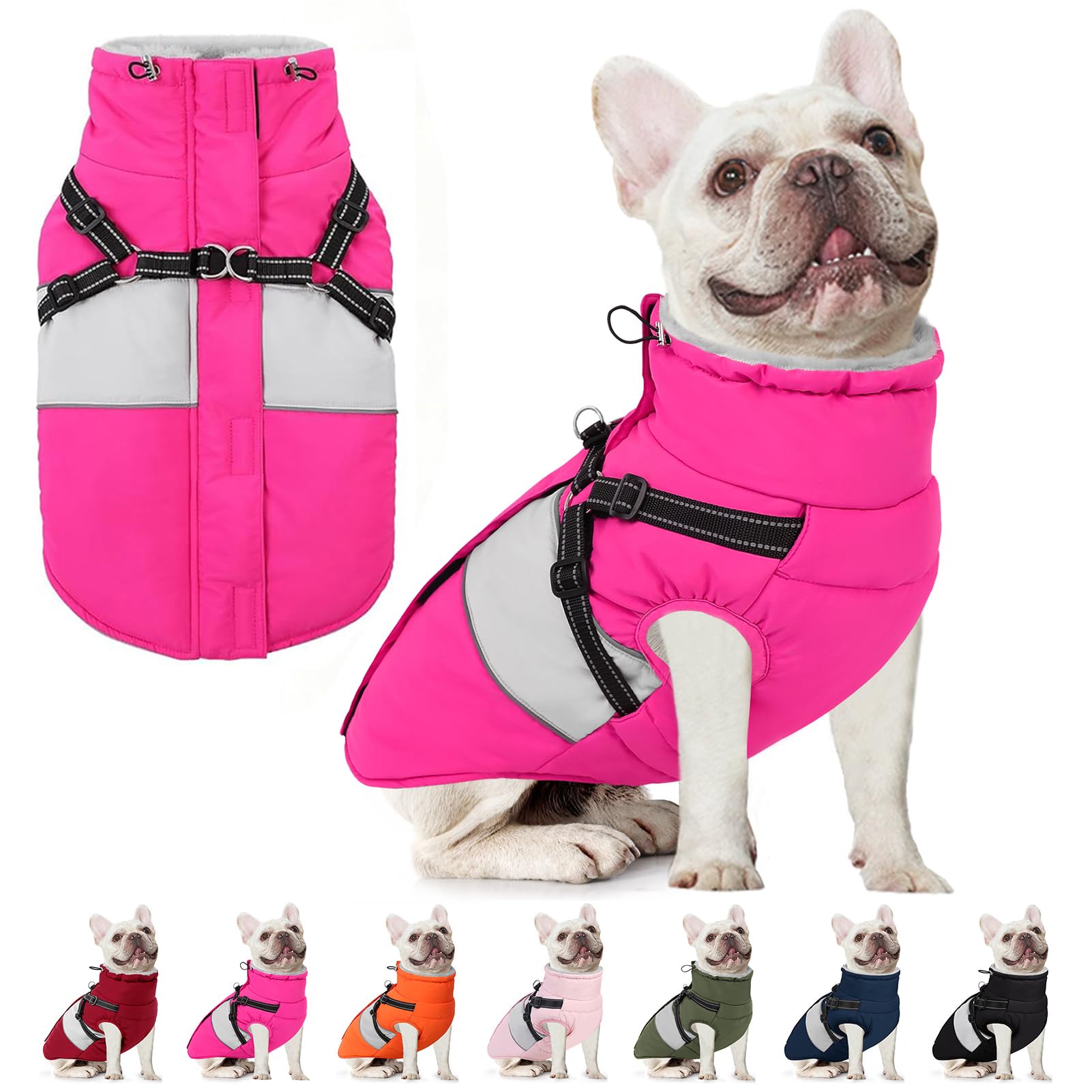 AOFITEE Manteau d'hiver Chaud pour Chien avec Harnais intégré, Manteau imperméable pour Petits Chiens, Manteau d'hiver avec Fermeture éclair et col en Polaire, Combinaison de Neige pour Animal