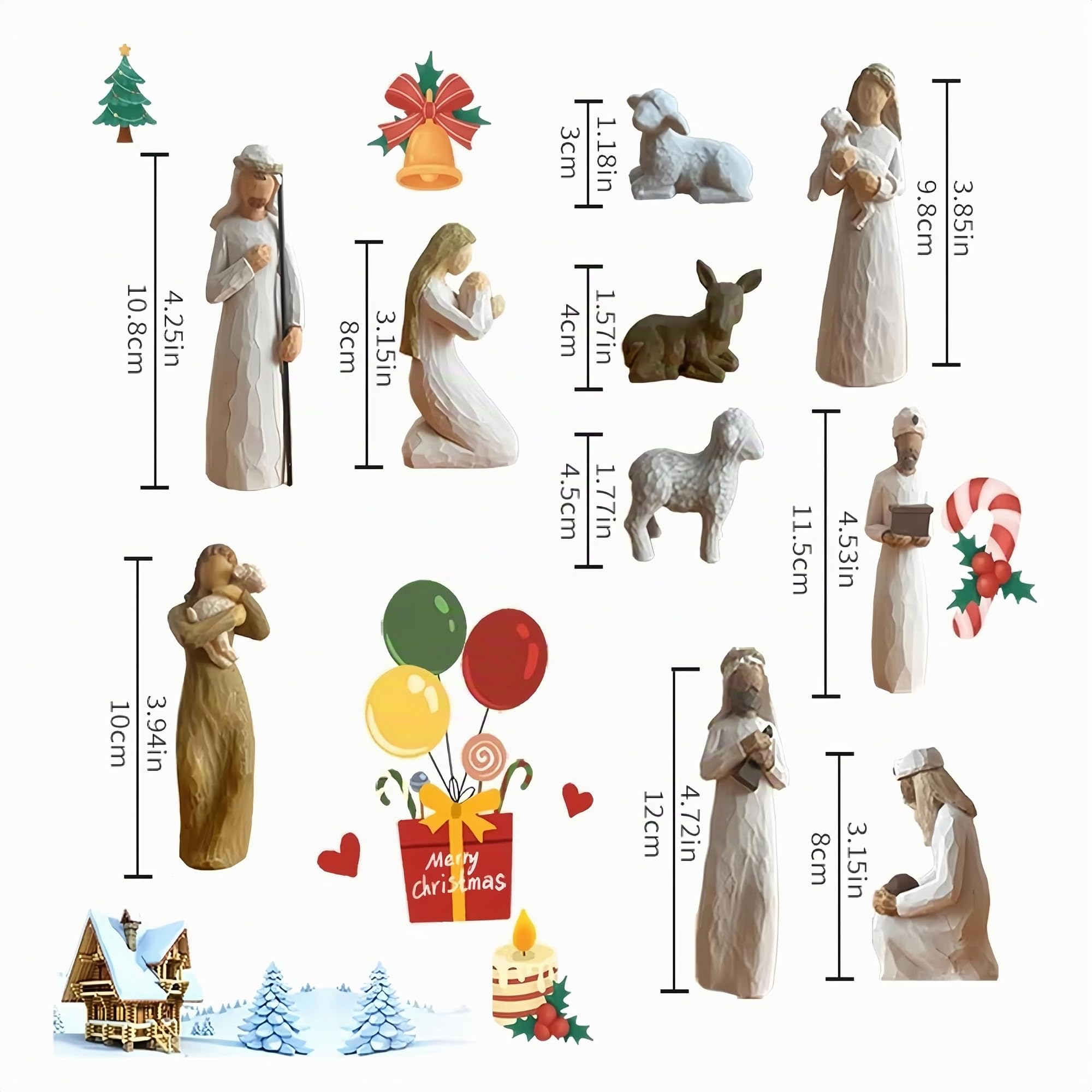 Generisch Krippenset Born Scene Figur,10-teiliges Figuren Krippe Harz, Geburt Belen Weihnachten, Weihnachtskrippe mit Figuren, Krippenszene Krippe Harz Heilige Familie, Dekoration