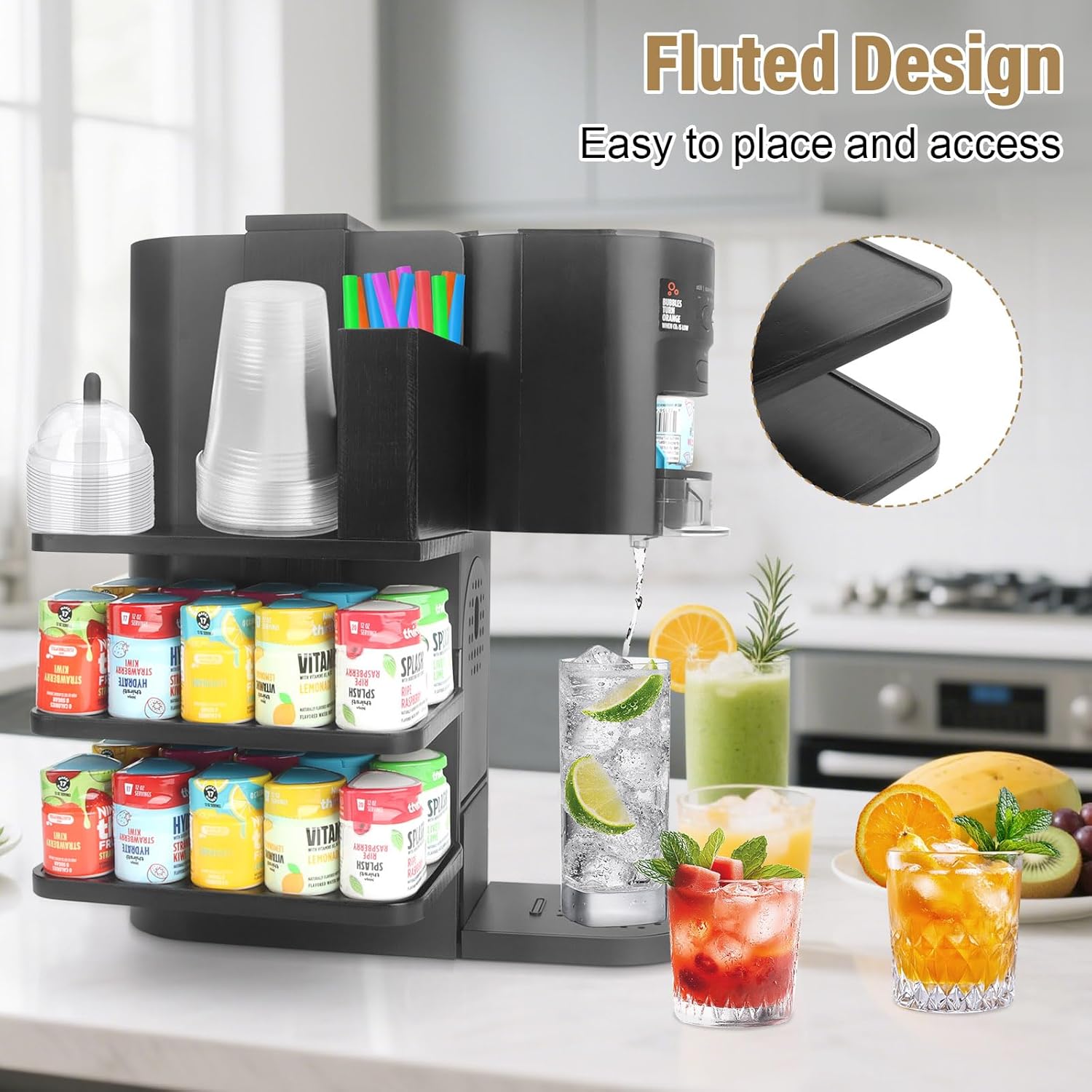 Flavor Pods Holder Compatible With Ninja Thirsti,4-in-1 Flavor Storage Holder with Straw Slot & Cup and Lid Storage,Side-Mounted Wooden Organizer Holds 20 Pods for Ninja Thirsti WC1001 Drink System - Image 6