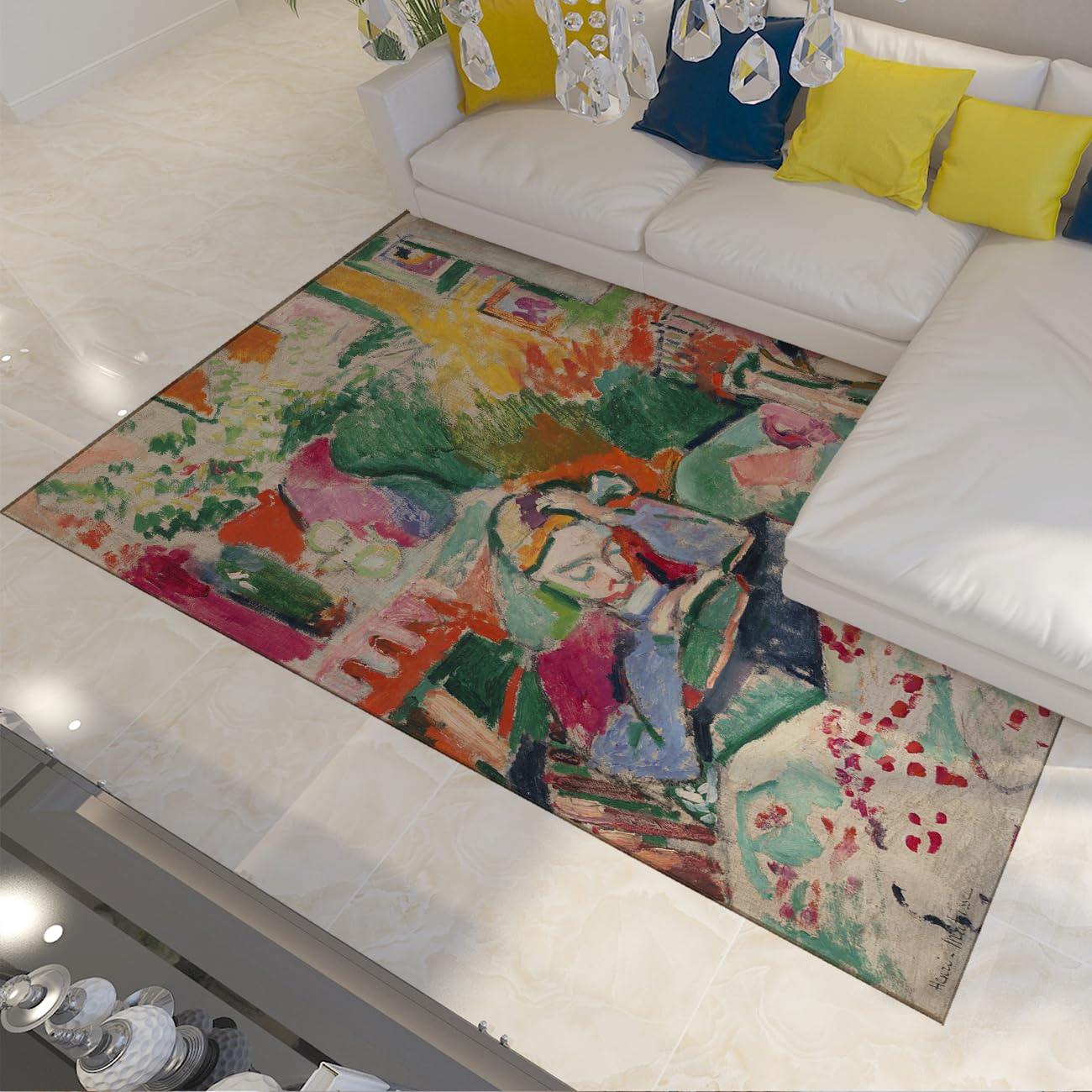Tapis 90x150cm facile à nettoyer motif Matisse fruits colorés de salon