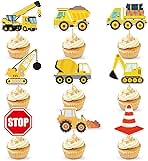 45 PCS Construction Cupcake Toppers Dump Truck Excavator Tractor Stop Sign Part Cake Toppers for Construction Theme Kids Birthday Decorations Baby Shower Birthday Sign Decor Party Decor Party Supplies