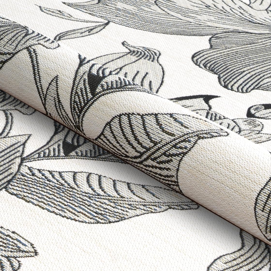 Couristan Dolce Flora 5'3" x 7'6" Snow White Black Botanical Floral Indoor Outdoor Area Rug - Hose Washable Flat Weave, UV-Protected, Living Room Bedroom Patio