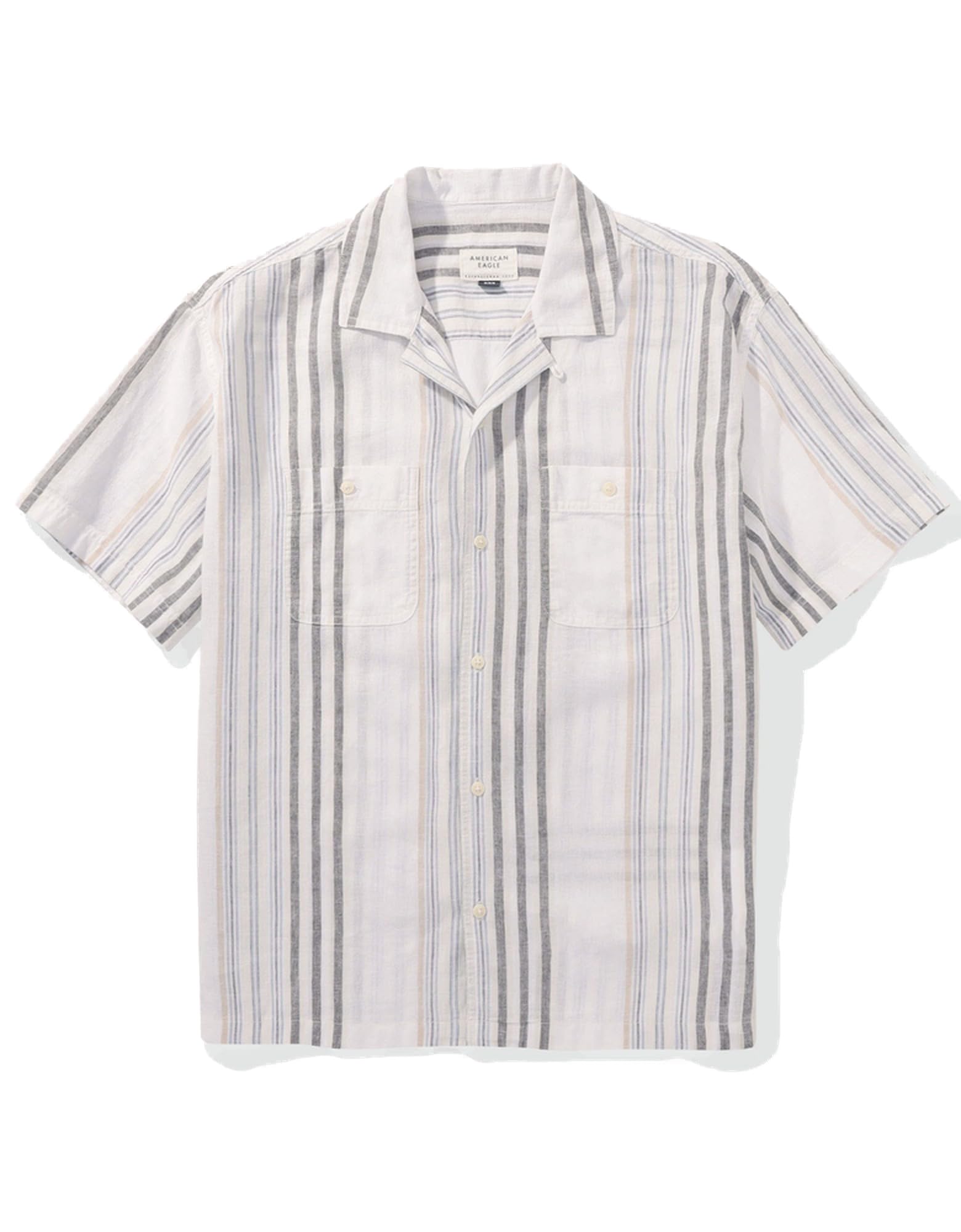 American EagleMens Striped Linen-Blend Button-Up Poolside Shirt