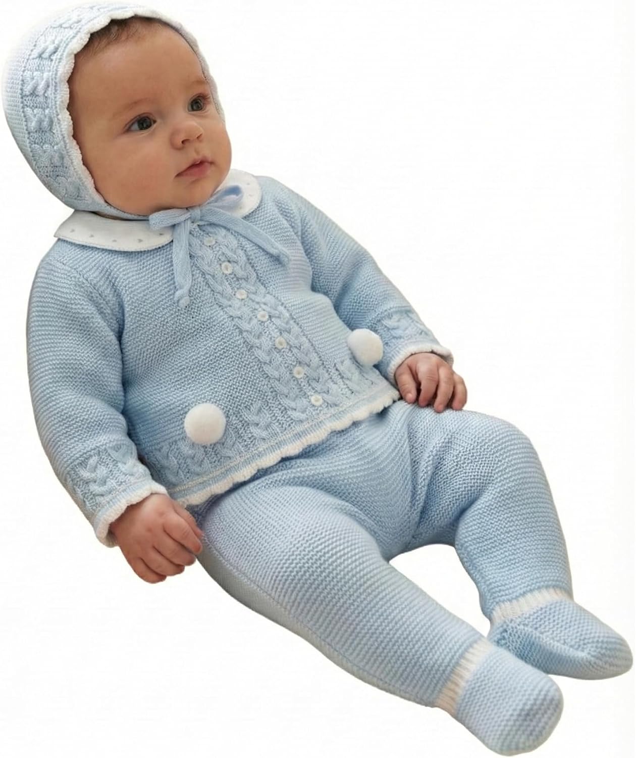3-Piece Knit Baby Set Boys Girls Warm Long Sleeve Winter Newborn Coming Home Clothes - Made in Spain