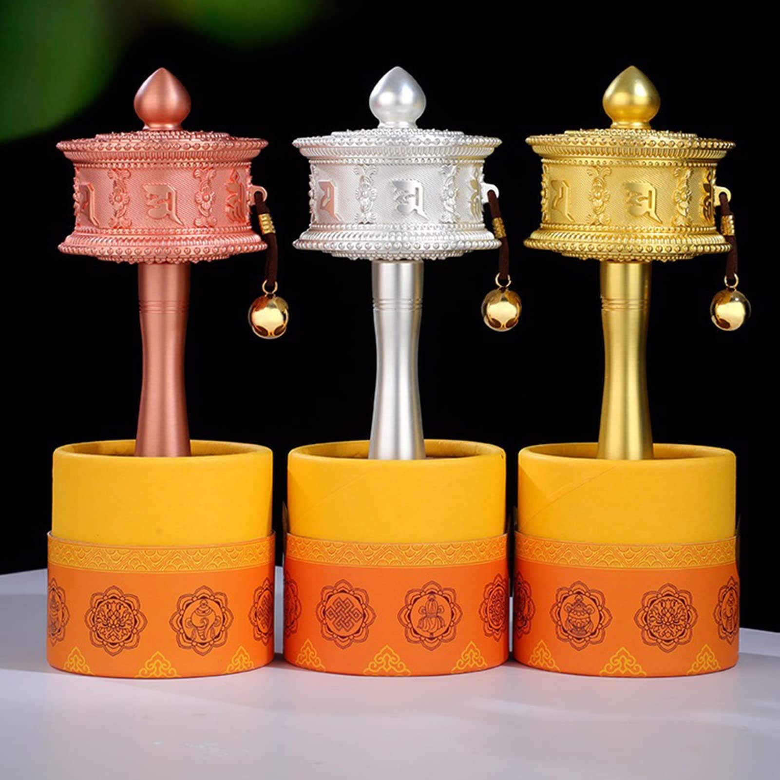 Rueda de oración tibetana, Rueda de oración tibetana de cobre, rueda de oración manual giratoria, mantra utilizado for meditación.(Silver,S)