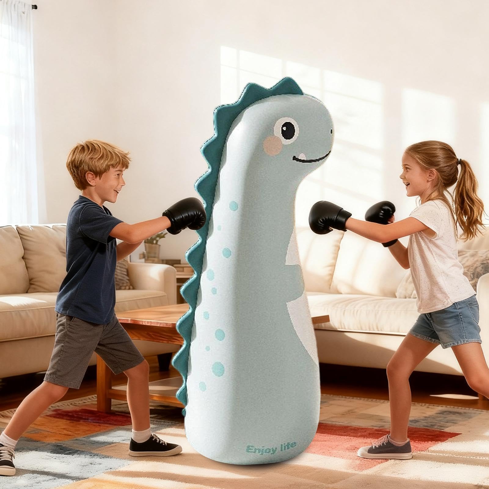 Borsa da boxe gonfiabile per 119 cm Borsa da boxe gonfiabile Junior con guanti | Borsa Da Corsa Interno Per Bambini Per Allenamento All'Aperto Esercizio Sport Intrattenimento