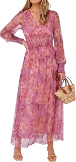 ANRABESS Women's Floral Puff Sleeve Maxi Dress