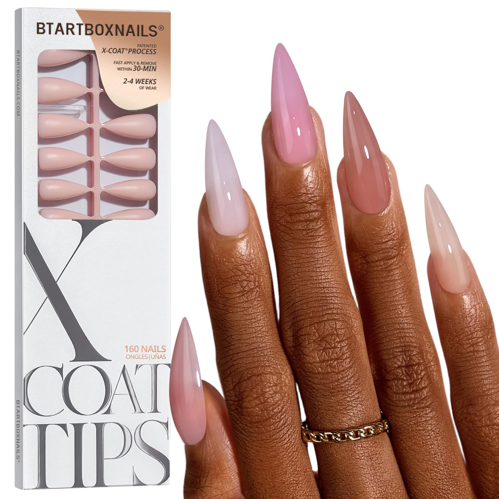 BTArtboxnails XCOATTIPS Bare 5-Shades Nude Press on Nails