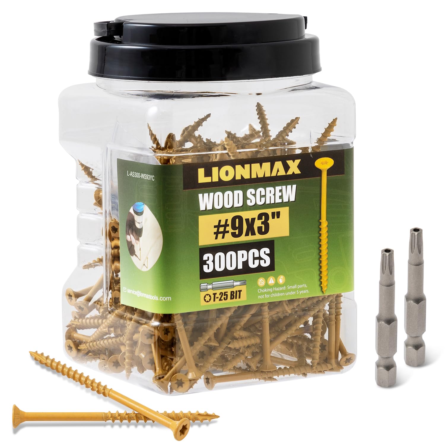 LIONMAX Deck Screws 3 Inch, Wood Screws #9 x 3, 300 PCS, Rust Resistant, Exterior Epoxy Coated, Outdoor Decking Screws, Torx/Star Drive Head Deck