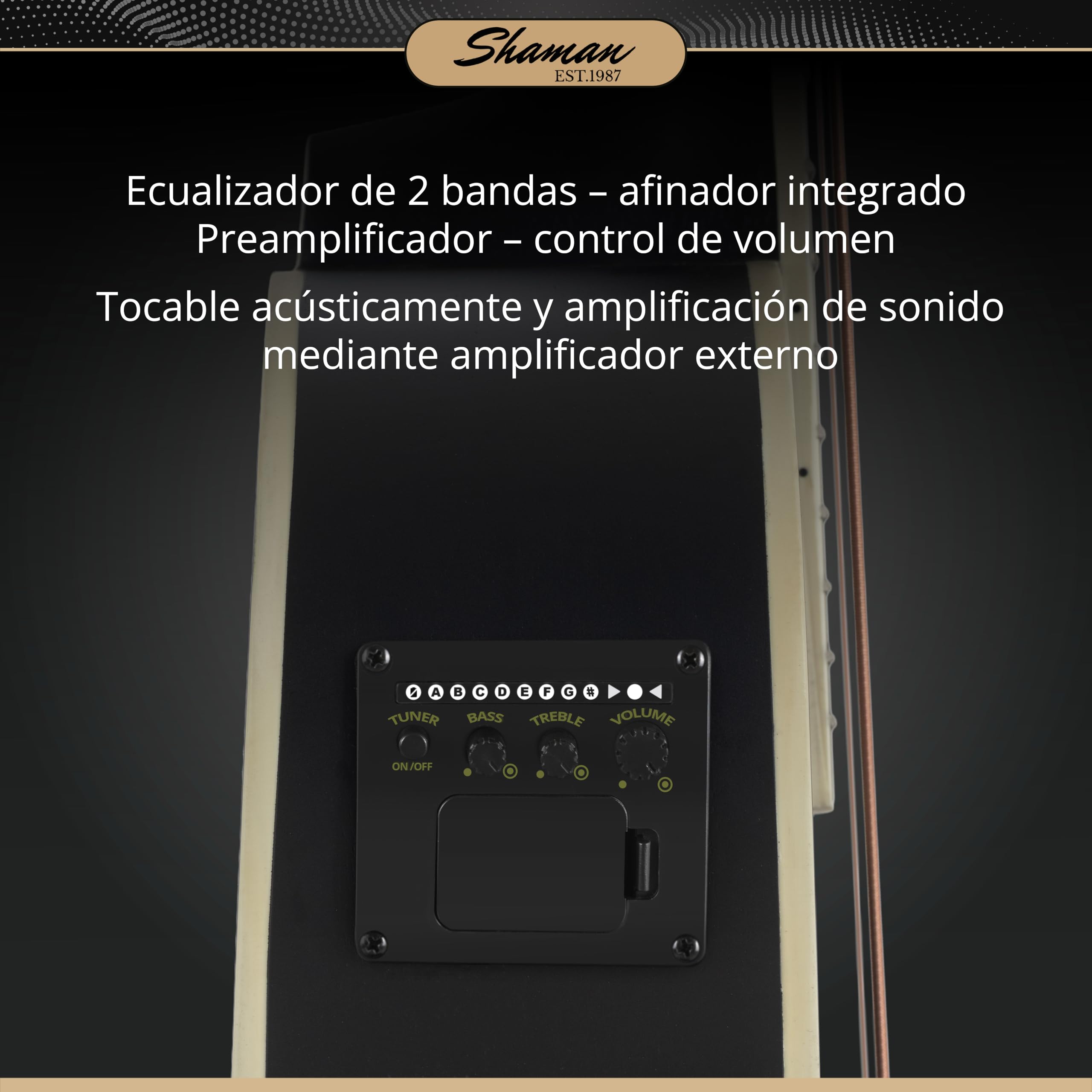 Shaman ABM4-50E-BK Bajo Acústico Negro, General, Modelo: ABM4-50E-BK | Serie: AB Mini, Peso: 1, 74 kg, Número de cuerdas: 4, Orientación: Diestros, Cuerpo, Forma del cuerpo: AB Mini, Tapa: Abeto