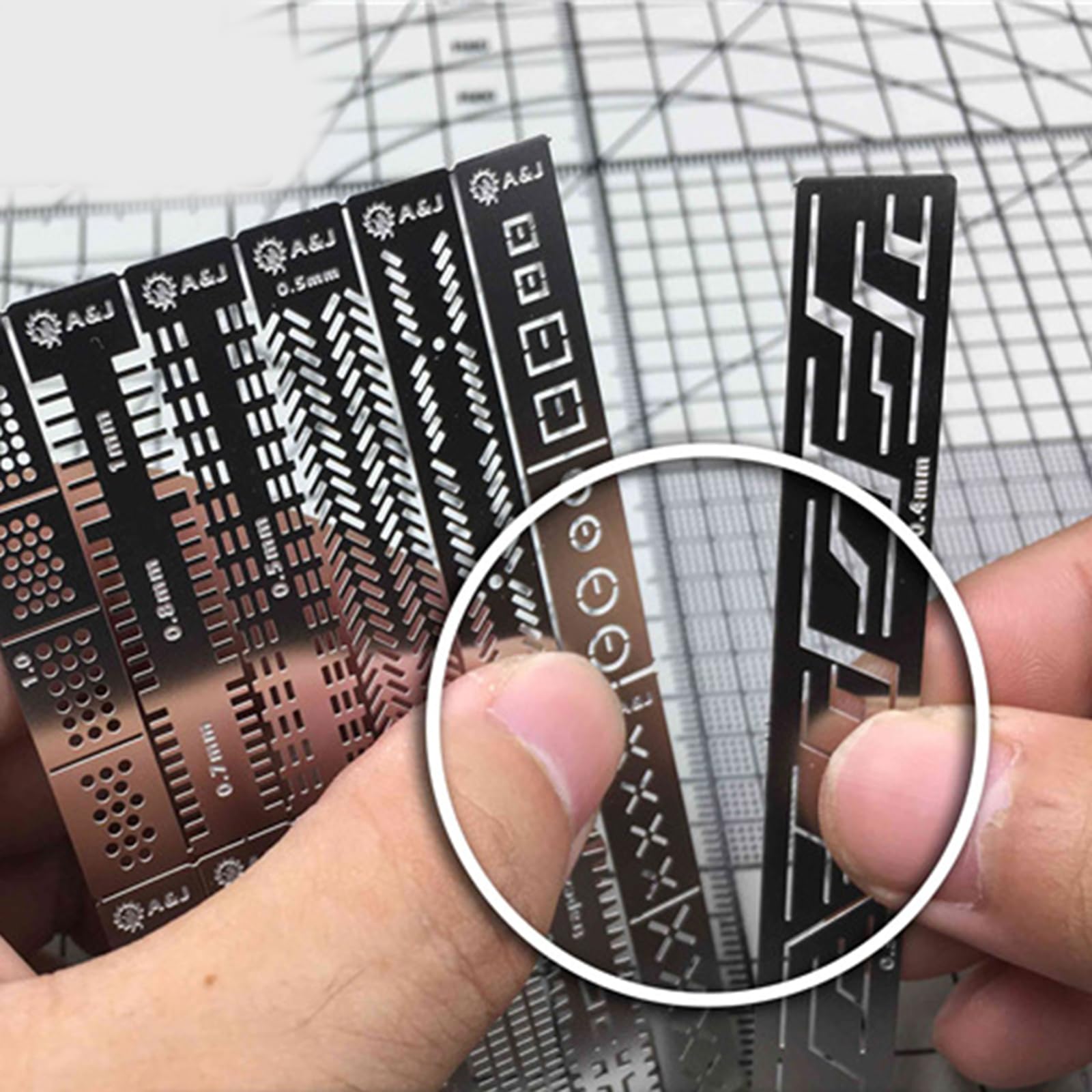 12 in 1 Carving Ruler Carving Ruler Drill Hole Detailers Scribes Line Stencil for Model Crafting Tool, Silver - Image 4