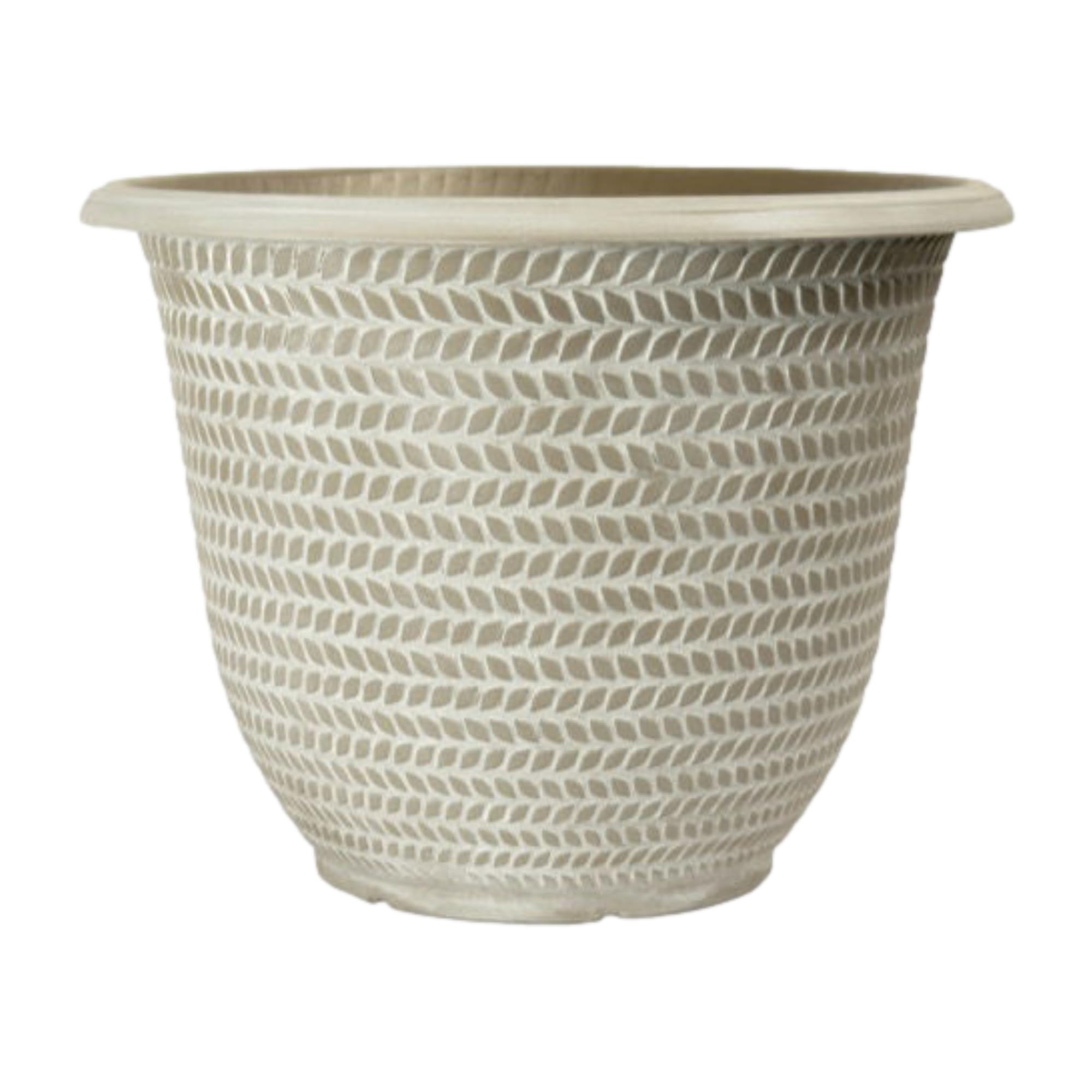 Fyne-Finds Grey Round Plastic Plant Pot 30Cm,12Inch 12L Washed Taupe Garden Indoor Outdoor Planter Cover Weatherproof Drainageholes Frostproof (1)