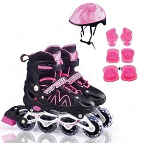 Patins Infantil 4 Rodas Inline Ajustável 4 Tamanhos Kit Proteção Bolsa e Capacete