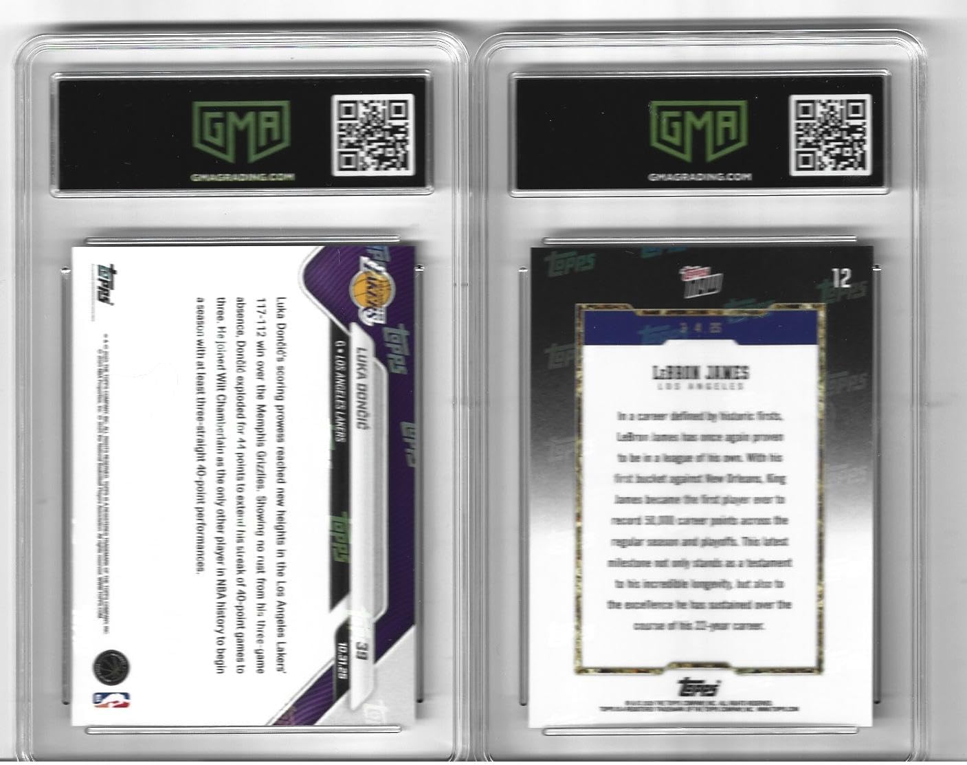 Graded Gem Mint 10 Luka Doncic And Lebron James 2 Card Basketball Lakers Commemorative Lot Historic Scoring Streak By Luka & Lebron Becomes First Player To Score 50k Points. You Will Receive Both cards