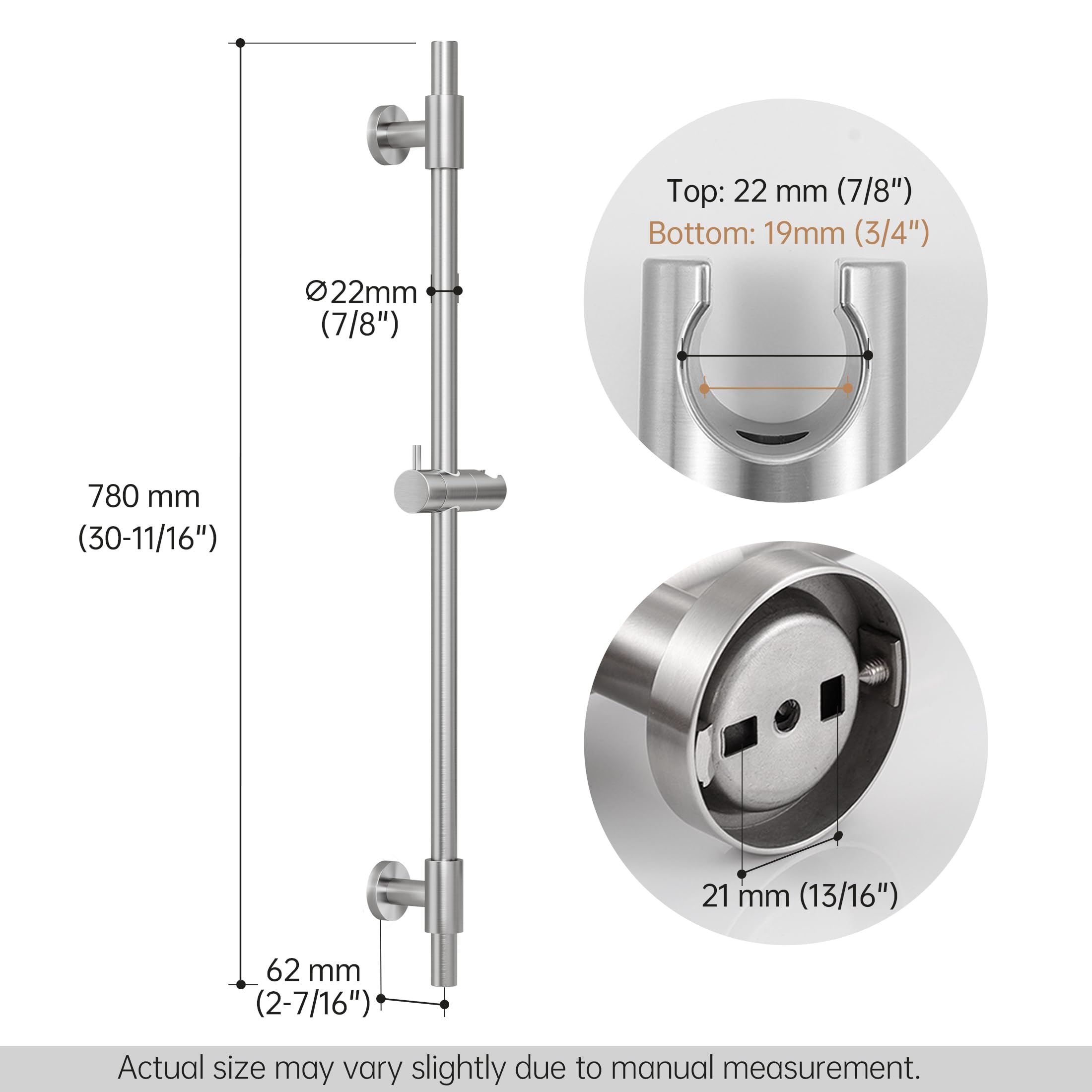 KES Colonna Doccia Asta Doccia Saliscendi Acciaio Inox, Asta Doccia con Supporto Soffione Regolabile, Spazzolato 78CM, F209S78-BS