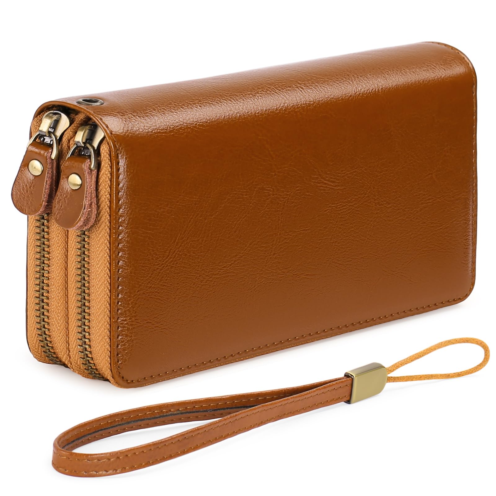 SENDEFN Leather Women Wallet RFID Blocking Zipper Around Phone Holder Clutch Wristlet Large Capacity