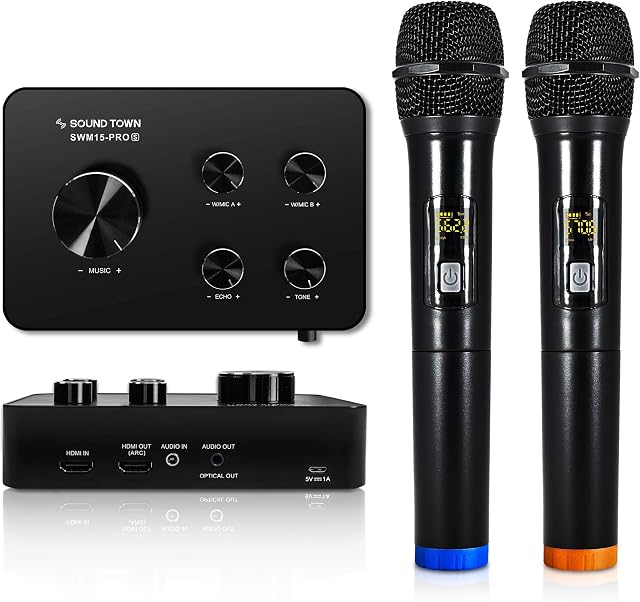 Sound Town Wireless Microphone Karaoke Mixer System, Supports HDMI ARC, Optical (Toslink), Smart TV, Media Box, PC, Bluetooth, Soundbar, Receiver, AUX (SWM15-PROS)