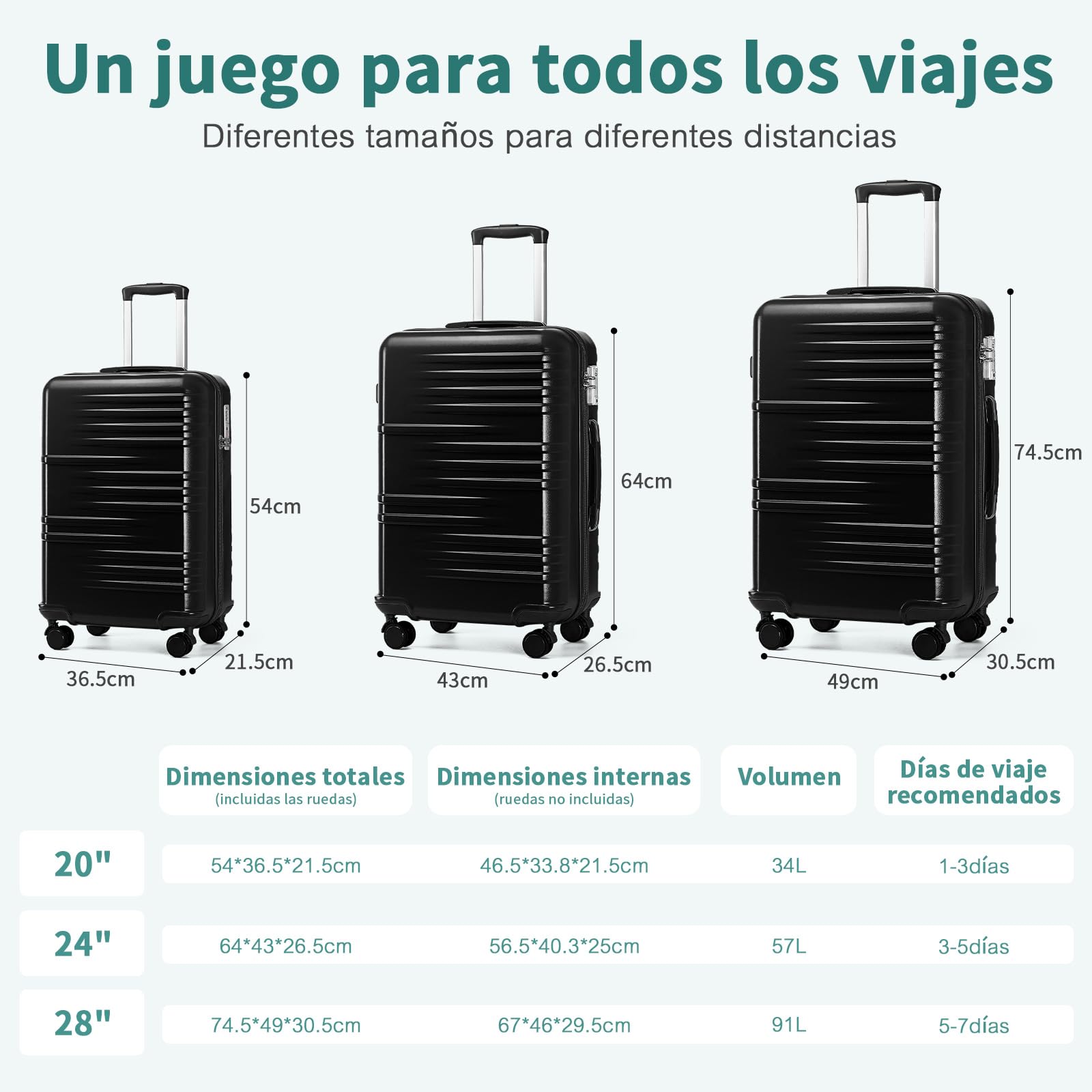 British Traveller Maleta de Cabina 74,5CM Maleta de Viaje Rígida con Cerradura TSA (Negro)