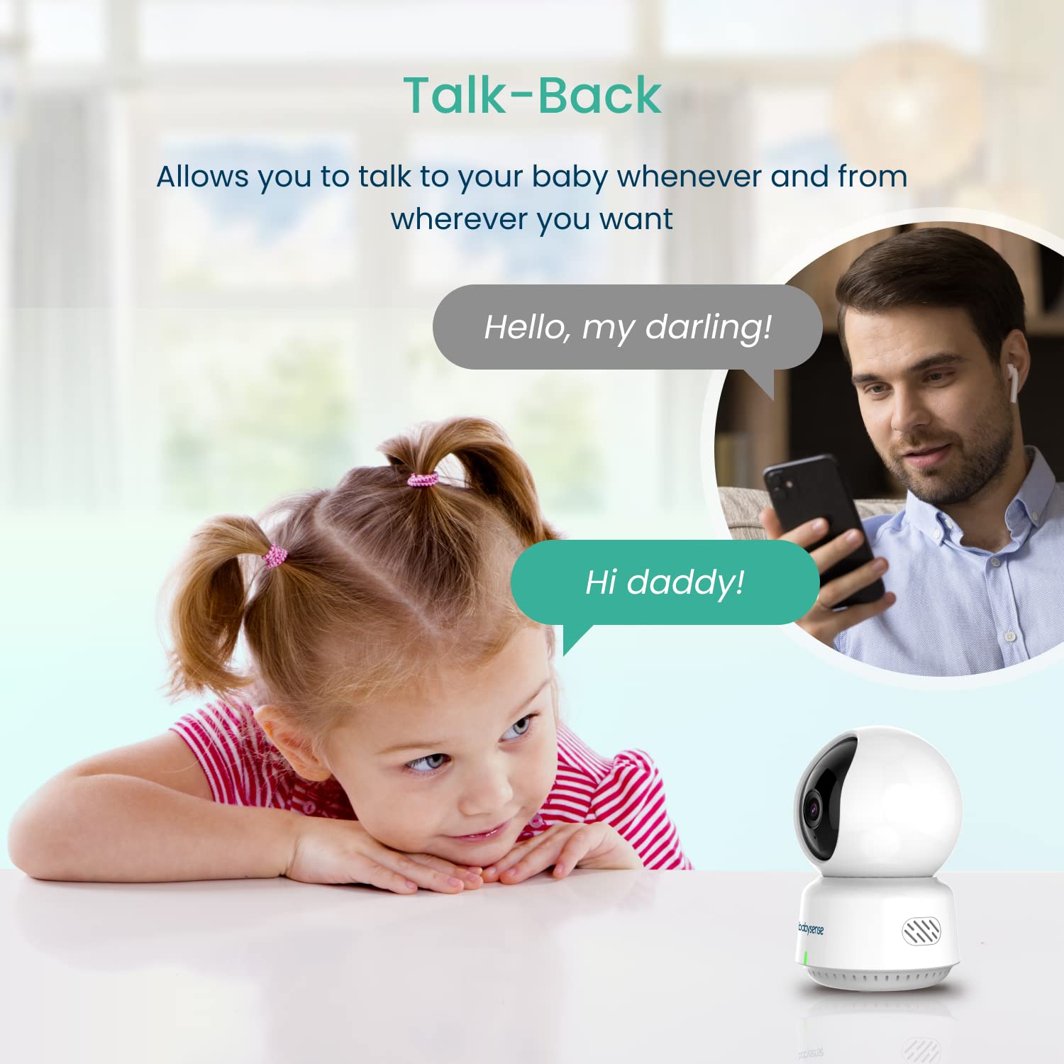 Ver monitor inteligente WiFi para bebé, cámara de 1080p, visión nocturna HD, detecta y rastrea movimiento, captura y graba - Tarjeta SD incluida, aplicación inteligente gratuita para iOS y 7