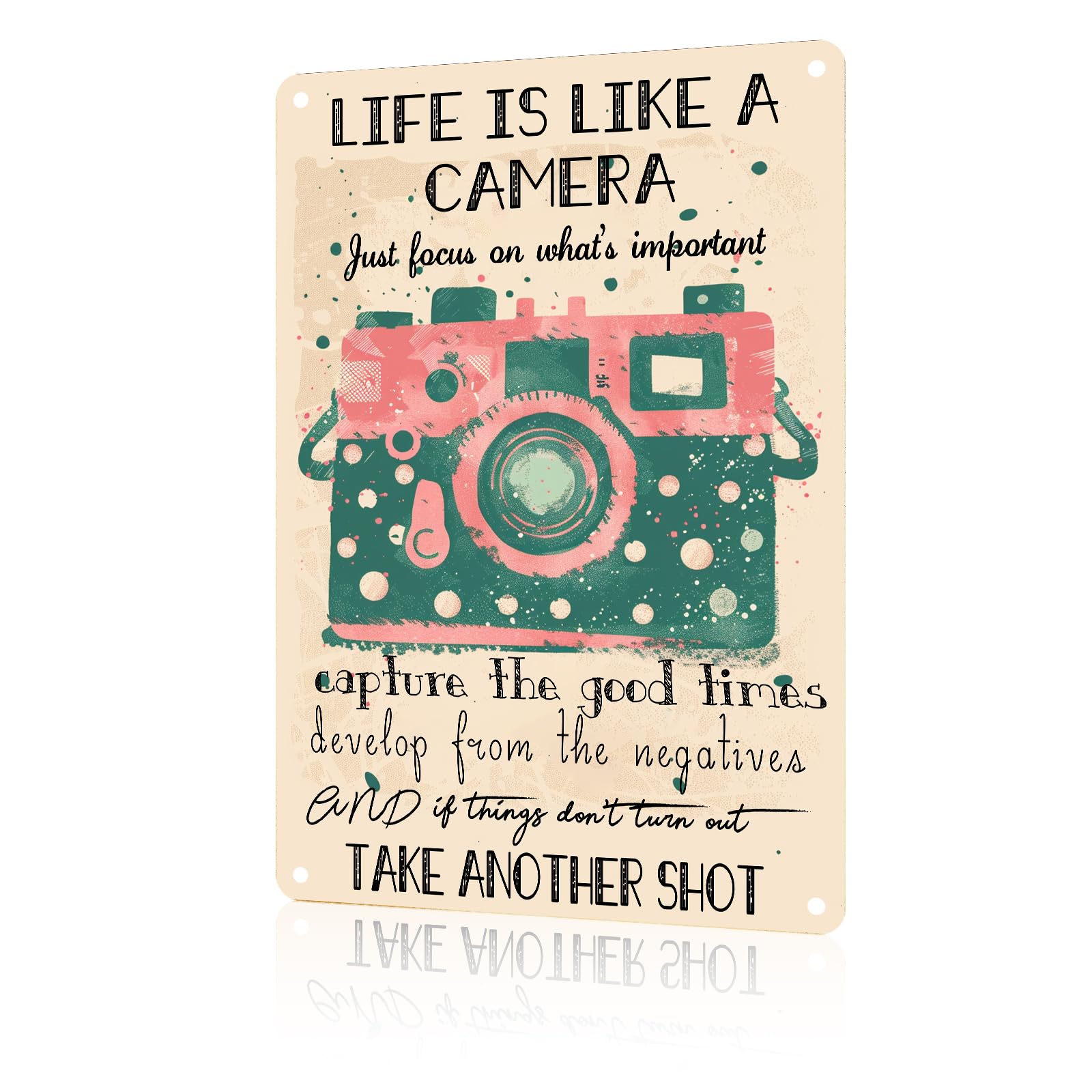 Anceky Aluminum Metal Signs Life Is Like A Camera Take Another Shot Tin Sign for Home Kitchen Retro Decor Yard Garden Outdoor 12×16 Inch