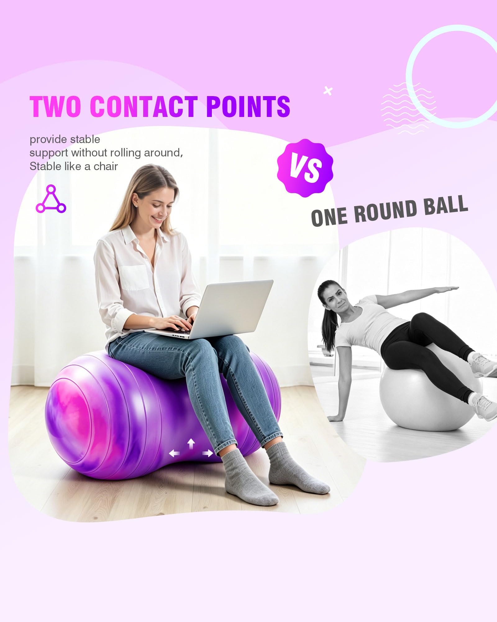 ZOOJOY Erdnussball für Kinder und Erwachsene – 45,7 cm/50,8 cm Anti-Burst-Gymnastikball für Schwangerschaft und Arbeit, sensorischer Wackelsitz, Kernstärke, Gleichgewicht, Physiotherapie