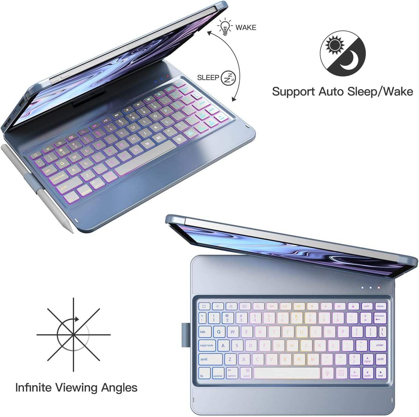 GGH Keyboard Case for iPad Pro 11 inch (4th/3rd/2nd/1st Gen),iPad Air 5th/4th Generation Case with Keyboard 10.9 inch,10 Color Backlight Bluetooth Keyboard with Pencil Holder,360° Rotatable Screen-RG - Image 6