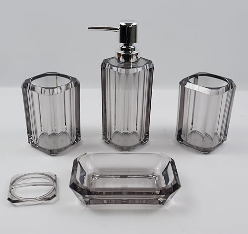 Miniatura 7 de Huitony Juego de accesorios de baño transparentes, 4 piezas de accesorios de baño de acrílico negro, juego completo de dispensador de jabón de