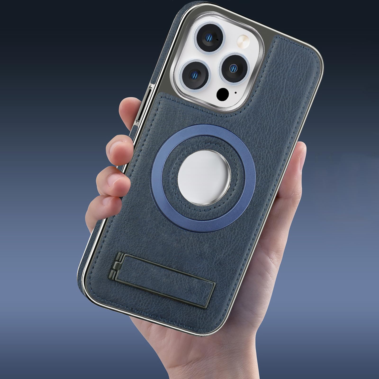 Etui na iPhone 16 Pro Max/16 Pro/16 Plus/16, ze stojakiem w stylu biznesowym magnetyczne skórzane etui na telefon logo widoczna powłoka ochronna, fioletowy, 16