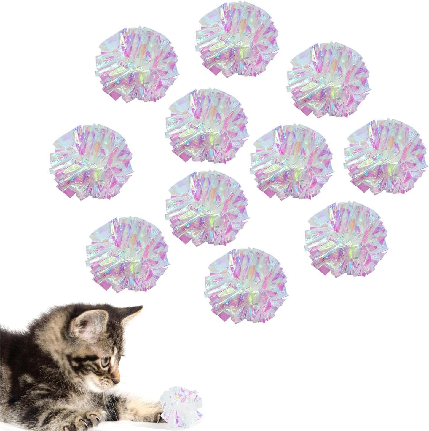 AUEAR, 20 Pack Dye Free Cat Crinkle Balls 2" Mylar Crinkle