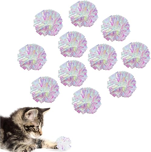 AUEAR, Paquete de 20 bolas arrugadas para gatos sin tintes de 2 pulgadas, con sonido de Mylar brillante con purpurina para gatos