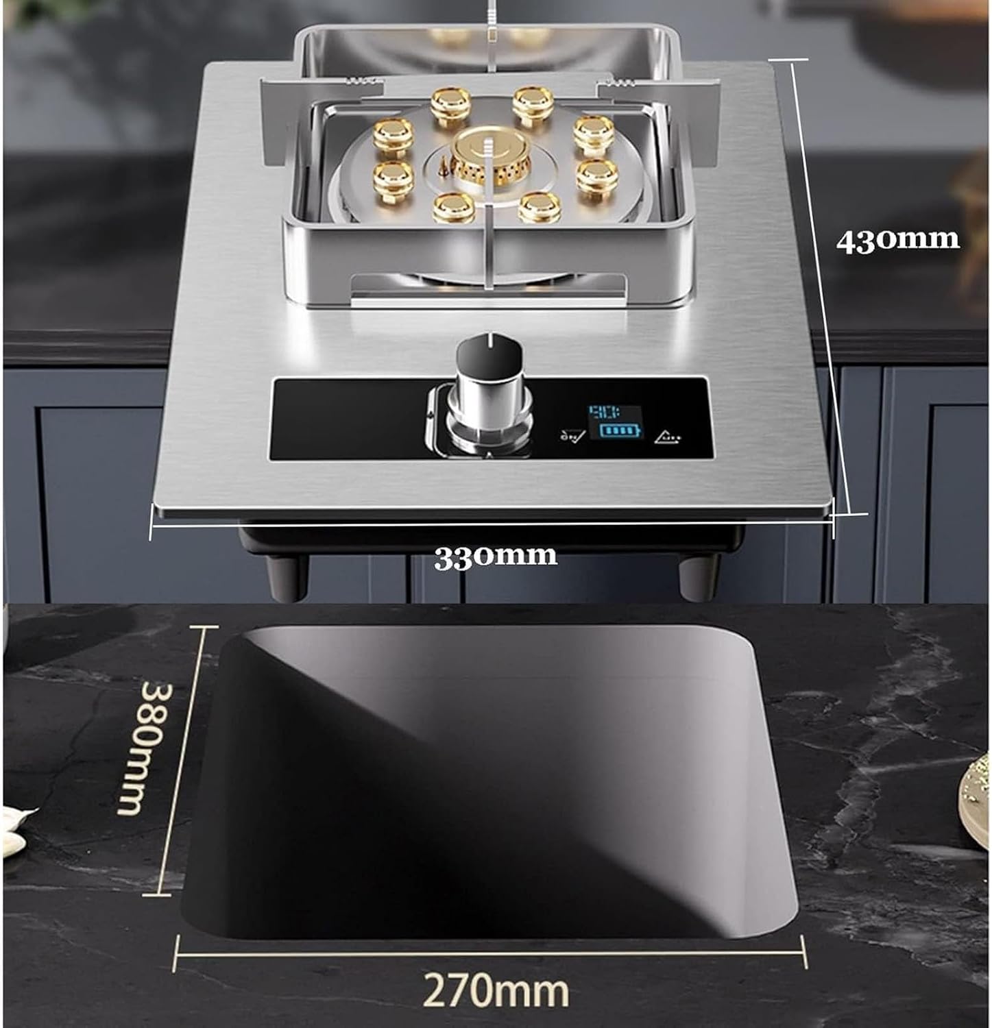 5.2KW Gas Stove, Single Burner Hob Table Top, 304 Stainless Steel Built-in Cooker, Nine-cavity High-fire Timer, with Flameout Protection, Versatile Cooking Optio(LPG)