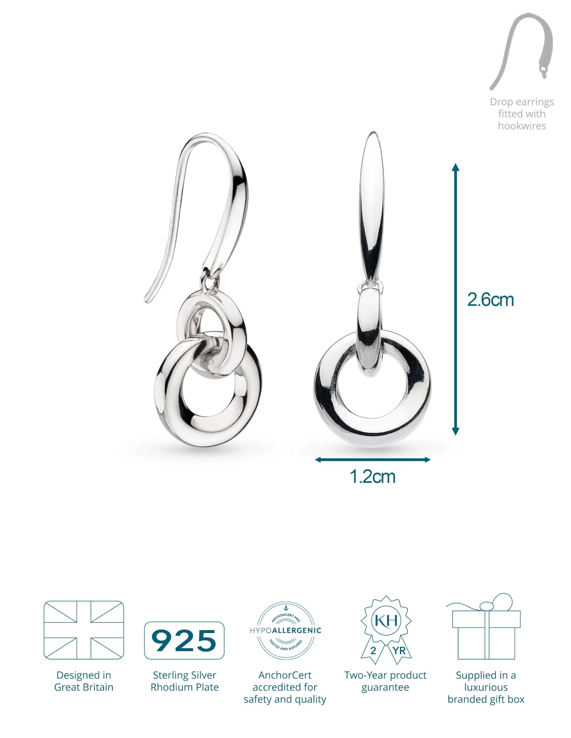 Kit Heath Orecchini pendenti in argento sterling placcato al rodio, Argento sterling