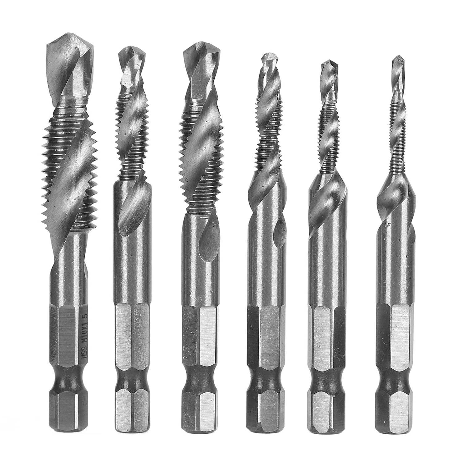 Drill Tap Kit,6Pcs Drill Tap 1/4in Hex Shank Spiral Bit Set Kit for