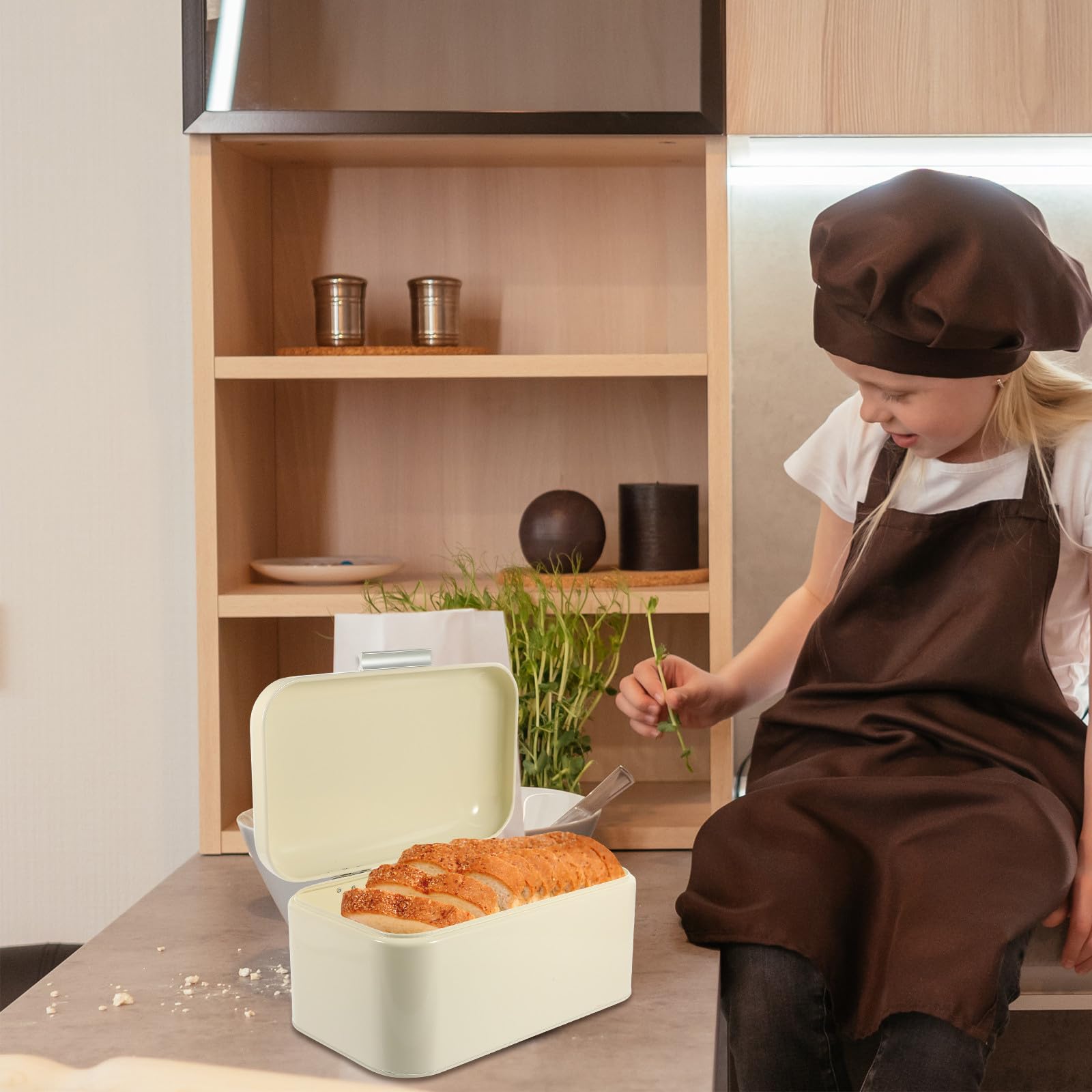 IMIKEYA Brotkasten Kompakt für Brot und Kekse Weißer aus Eisen | Küchenarbeitsplatte, für Zuhause, Fingerabdruckfreie Oberfläche, Leicht zu Reinigen