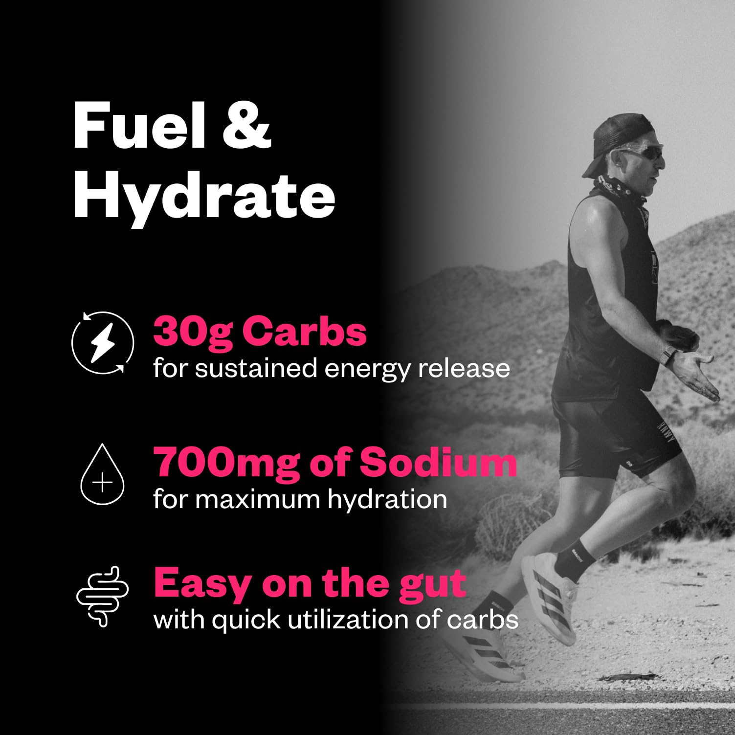 RNWY Salty Carbs Electrolyte Drink Mix 30g Dual-Action Carbs + 700mg Sodium, Endurance Fuel for Runs, Rides and Races, Gluten-Free, Dairy-Free, Non-GMO (30 Servings, Raspberry Lemonade) — Amazon image 3