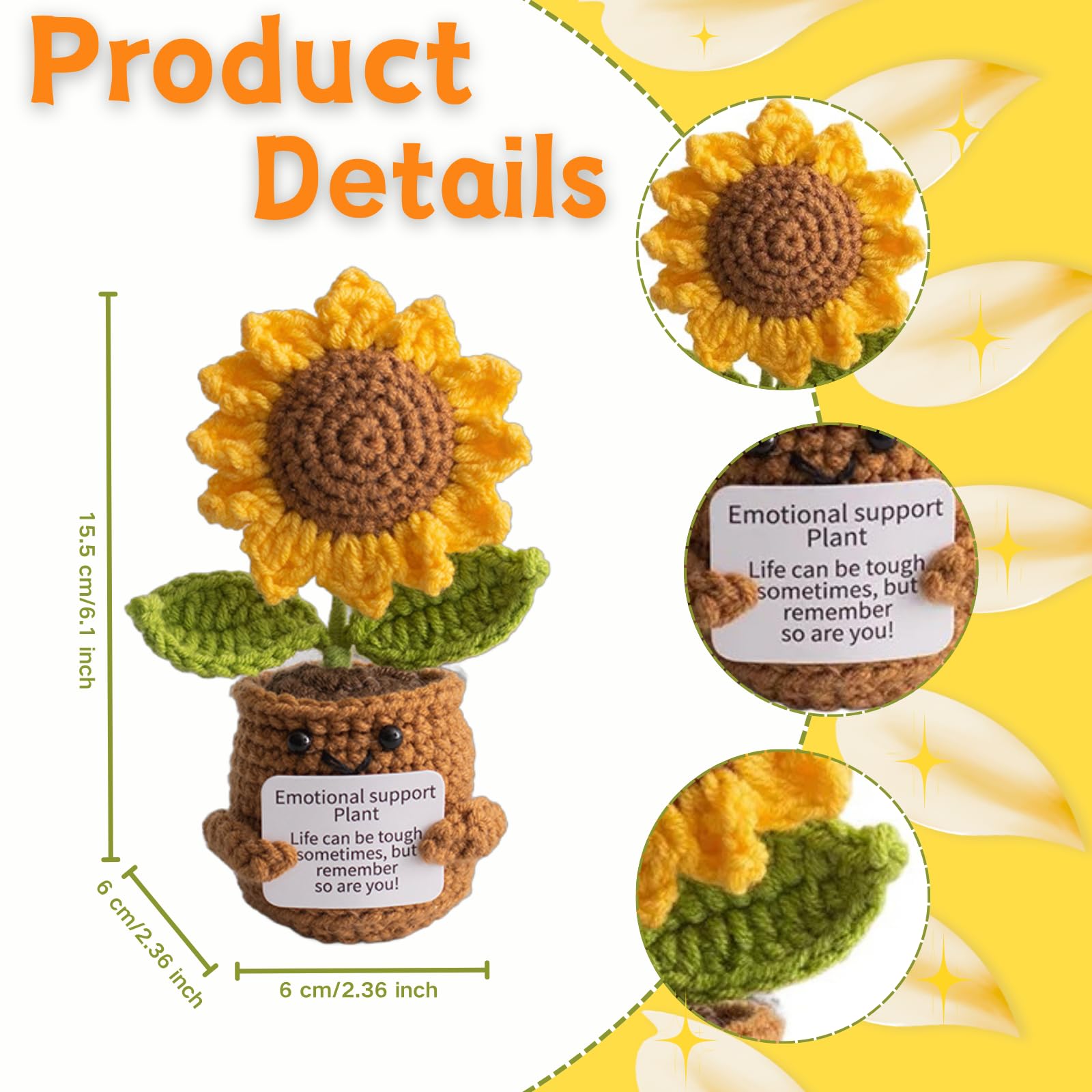 2pcs Handmade Positive Sunflower Crochet Plant, Emotional Support Crochet, Appreciation Gift for Coworker, Friend - Christmas, Birthday, Thank You Gifts Women, Men